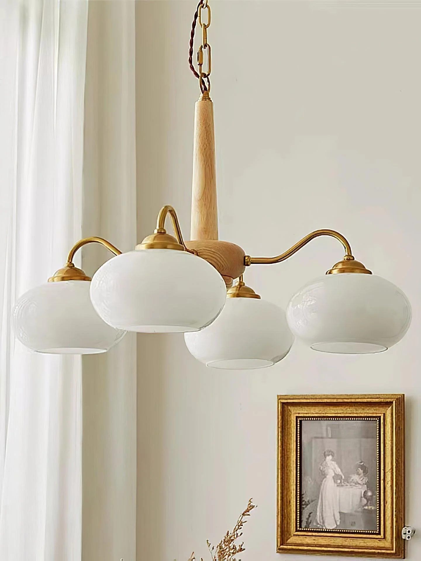Люстра Persimmon - 6 плафонов ∅66см x 38см, орех, латунь, белый