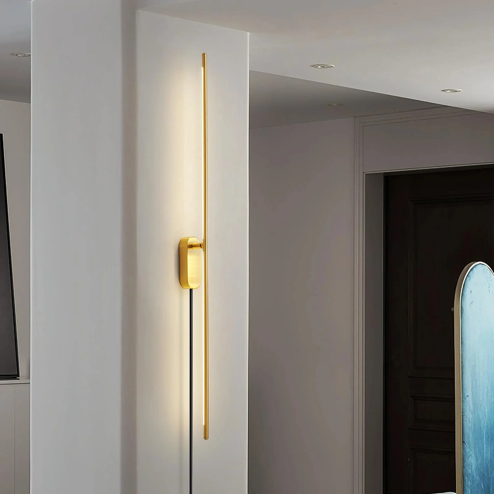 Stick Shaped Plug In Sconce - L 2″ x W 3.1″ x H 37.4″ / L 5cm x W 8cm x H 95cm Set of 2 / Oxidized Black & Warm Light / EU Plug