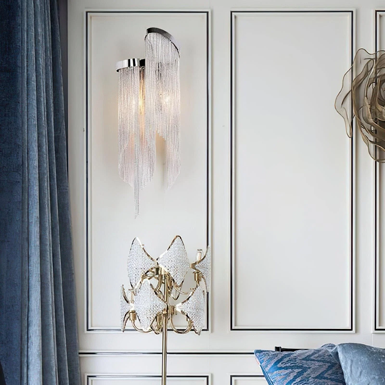 Chain Tassel Wall Lamp - Set of 2 / Silver