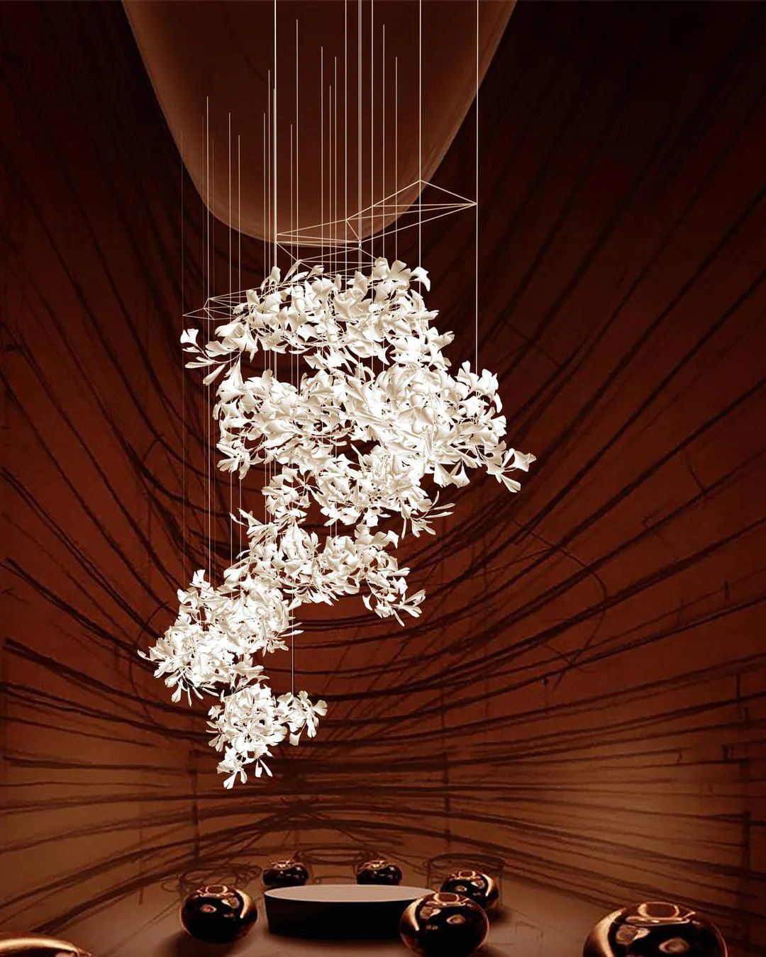 Люстра Gingko F - ∅100см x 200см, золотой, белый