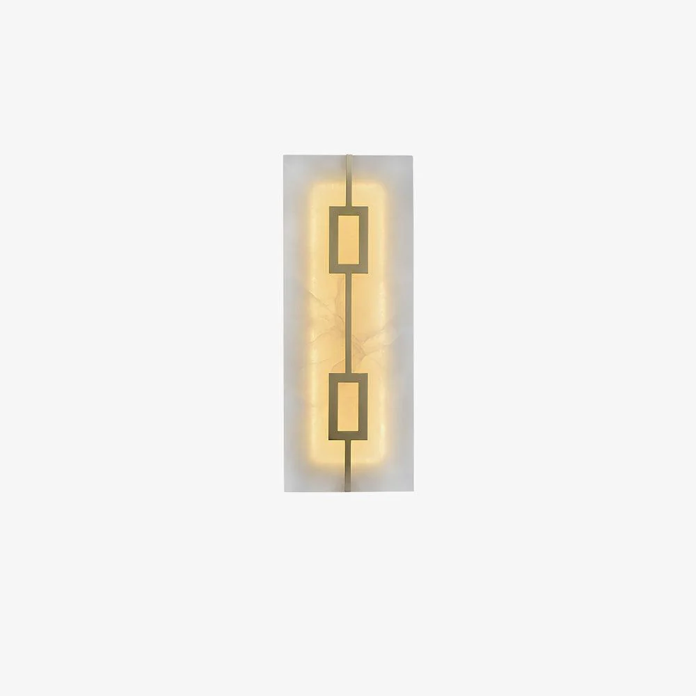 Square Alabaster Wall Lamp - W 6.5″ x H 16.7″ /  W 16.5cm x H 42.5cm Set of 2 / Brass & White / Cool Light
