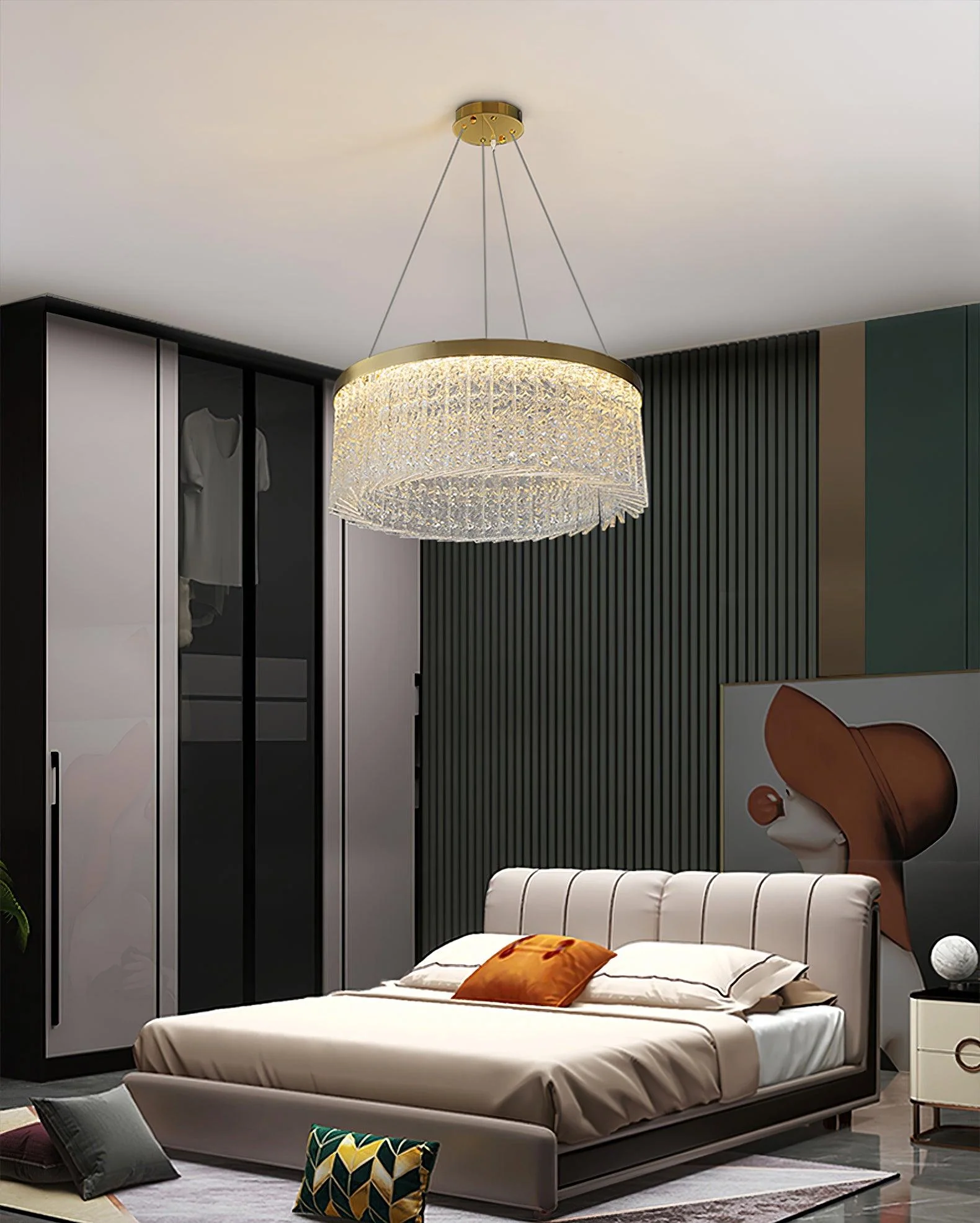 Люстра Round Halo Crystal - ∅80см x 24см, медь, прозрачный, теплый свет