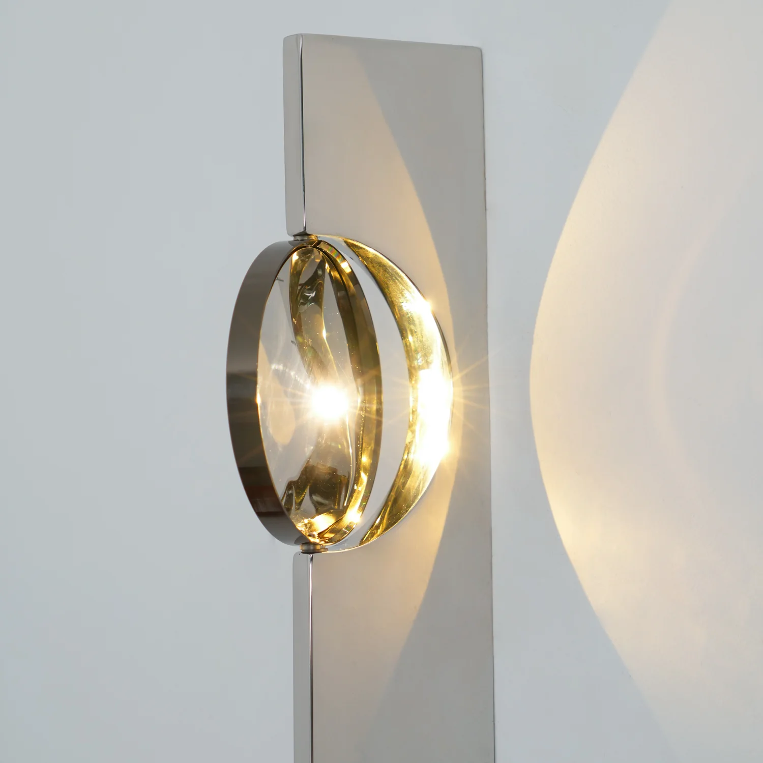 Creative Light And Shadow Wall Lamp - 2-Lights: ∅ 4.1″ x H 14.9″ Set of 2 / Chrome & Black / Warm Light