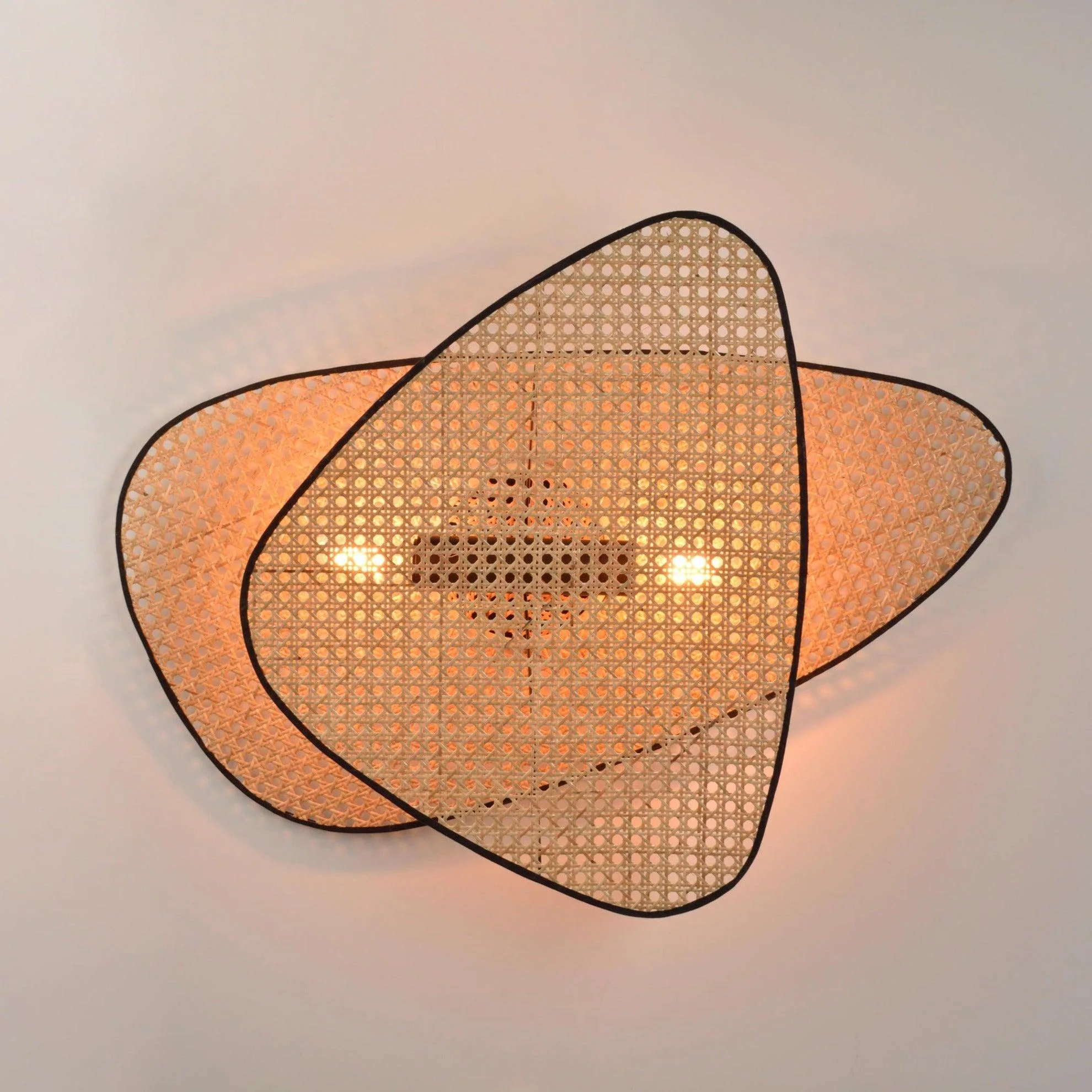 Screen Cannage Sconce - ∅ 13″ x H 16.5″ / Dia 33cm x H 42cm Set of 2 / Natural Bamboo & Black