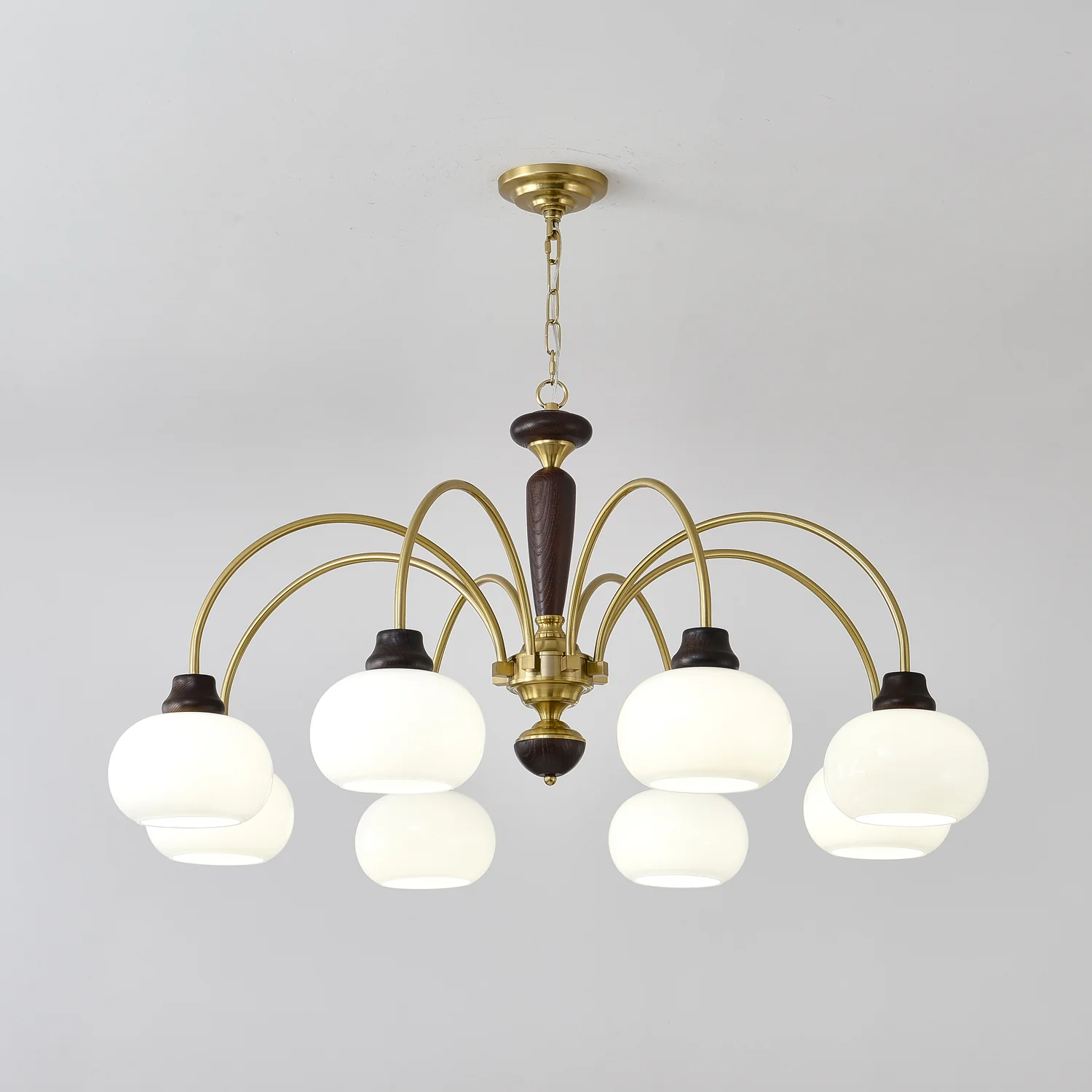 Люстра Arched Globe - 6 плафонов ∅82см x 40см, орех, золотой