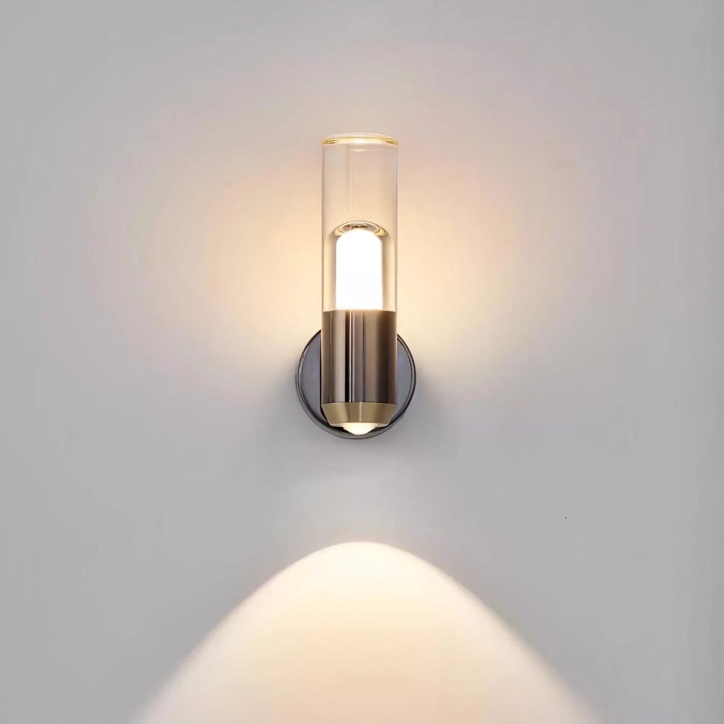 Настенный светильник Cylindrical Modern - ∅8см x 20см, черный, прозрачный, холодный свет