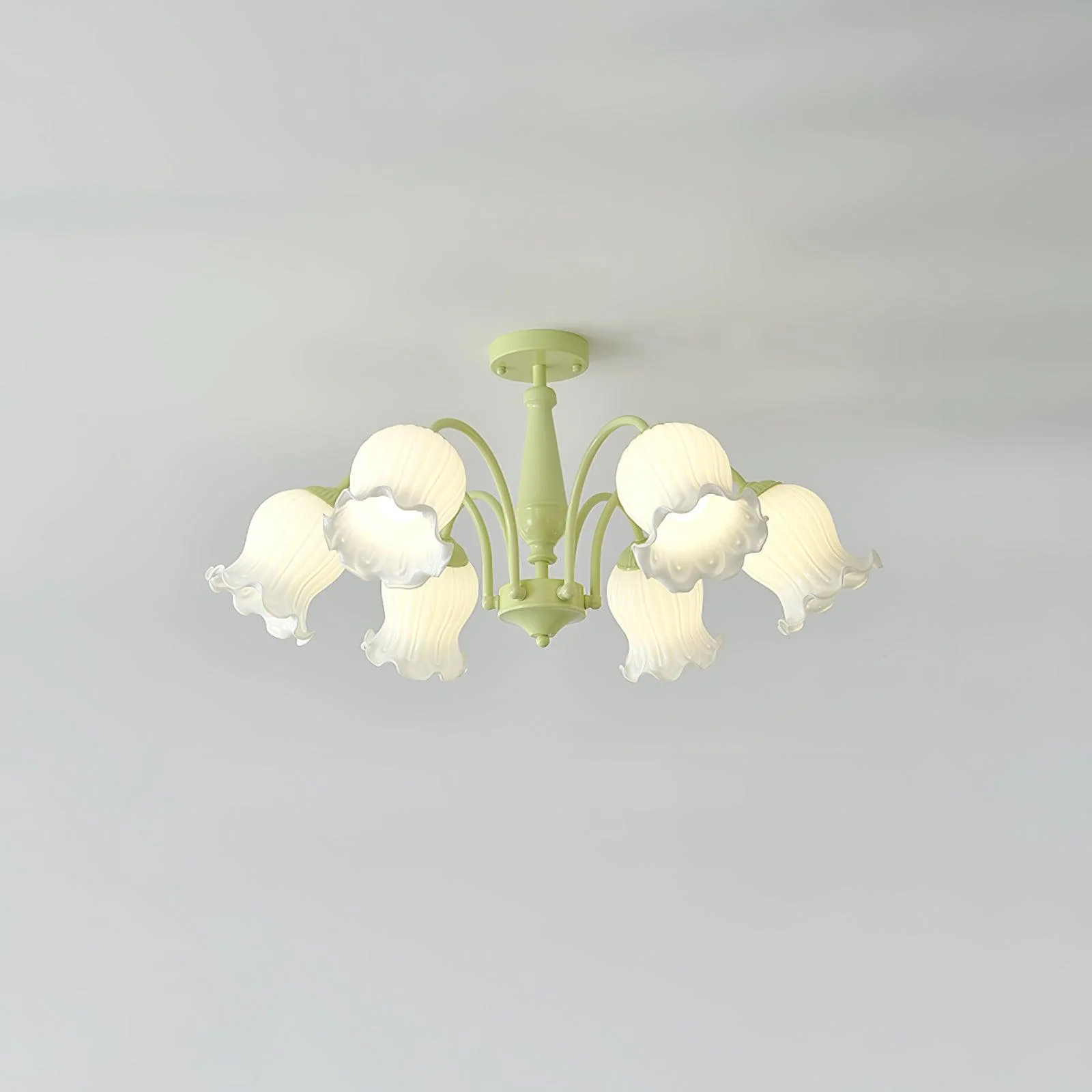 Люстра Trumpet Flower - модель B, 8 подвесов ∅90см x 43см, зеленый, белый