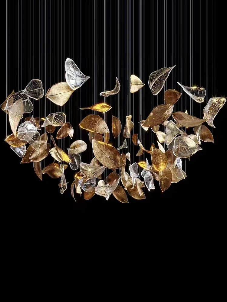Люстра Shake Leaves - ∅120см x 200см, золотой, прозрачный, теплый свет