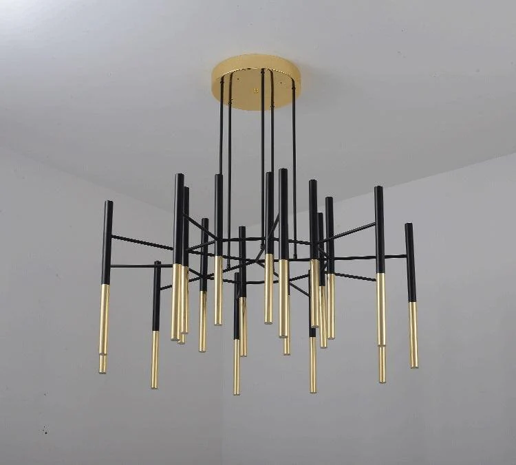 Люстра Metal Tubular - 12 подвесов ∅60см x 45см, черный, золотой