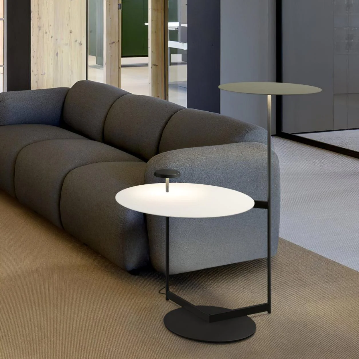Flat Floor Lamp - ∅ 29.9″ x H 35.4″ / Dia 76cm x H 90cm / Black+White / UK plug
