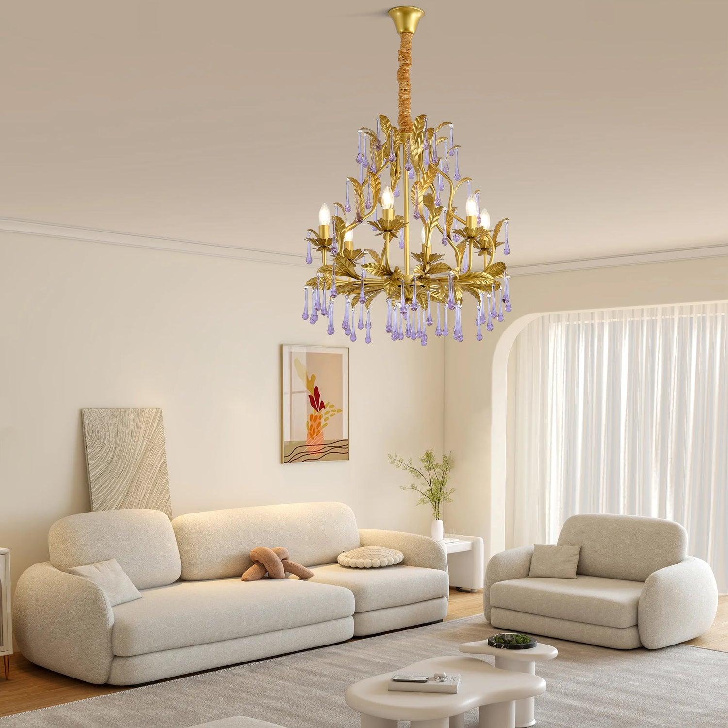 Люстра Amethyst Drops Glass - 6 подвесов ∅65см х 65см, золотой, карамельное стекло