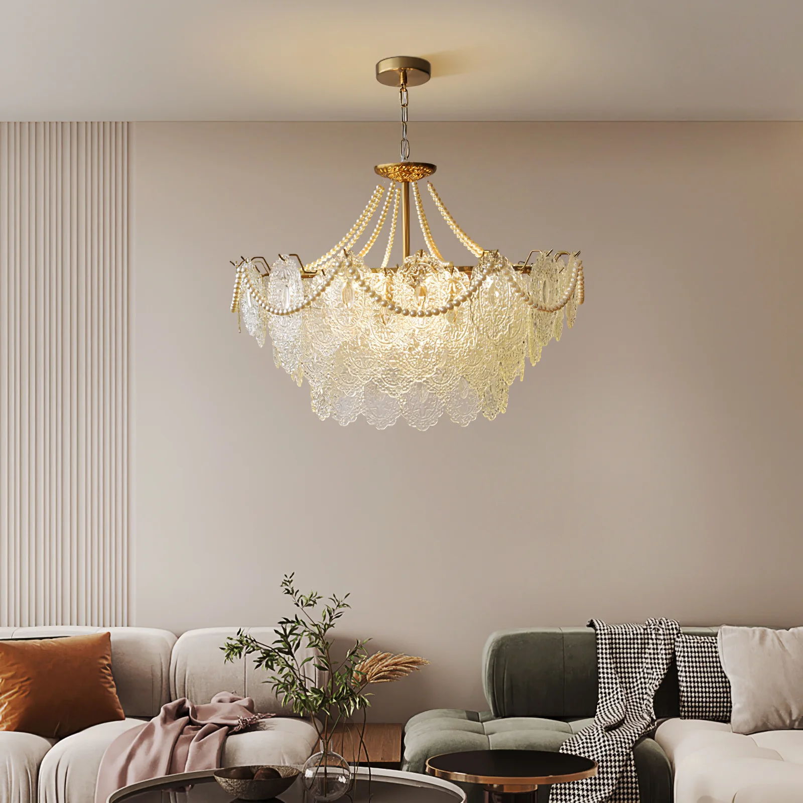 Люстра Pearls Glass - ∅50см x 26см, золотой, прозрачный