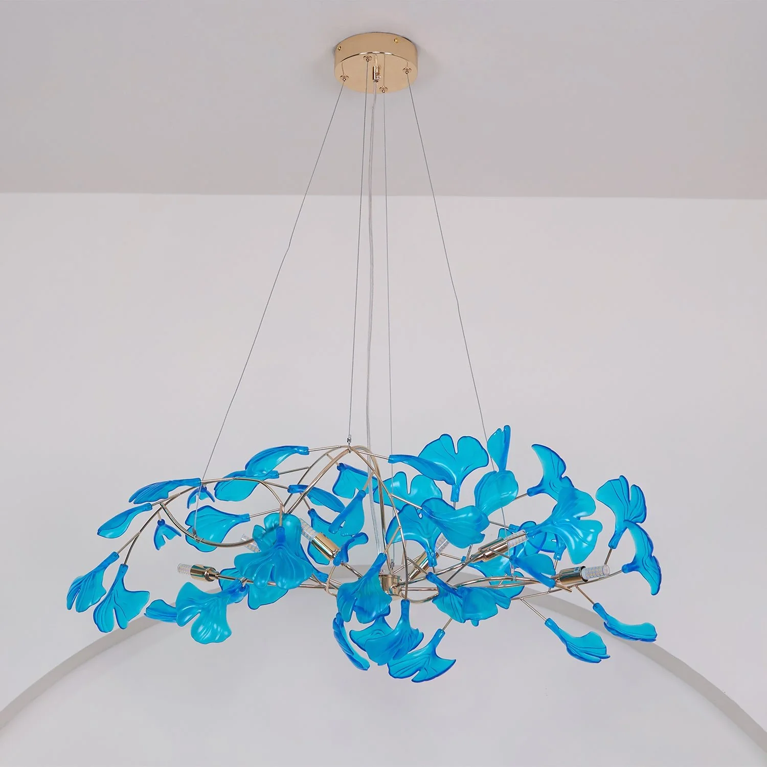 Люстра Acrylic Ginkgo Leaf - 80см x 40см x 40см, золотой, королевский синий