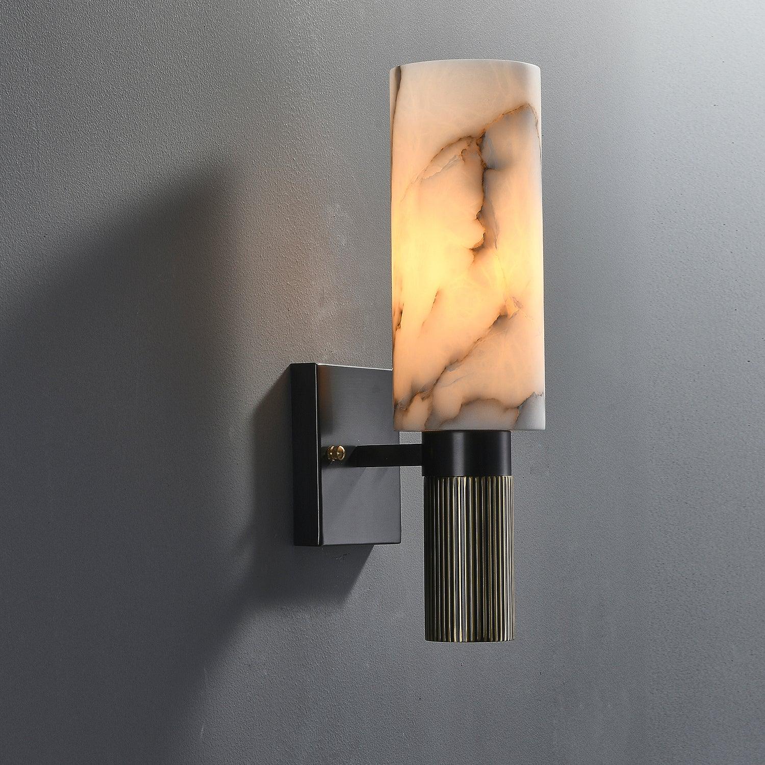 Torch Alabaster Sconce - Set of 2 / Blackened + White Marble