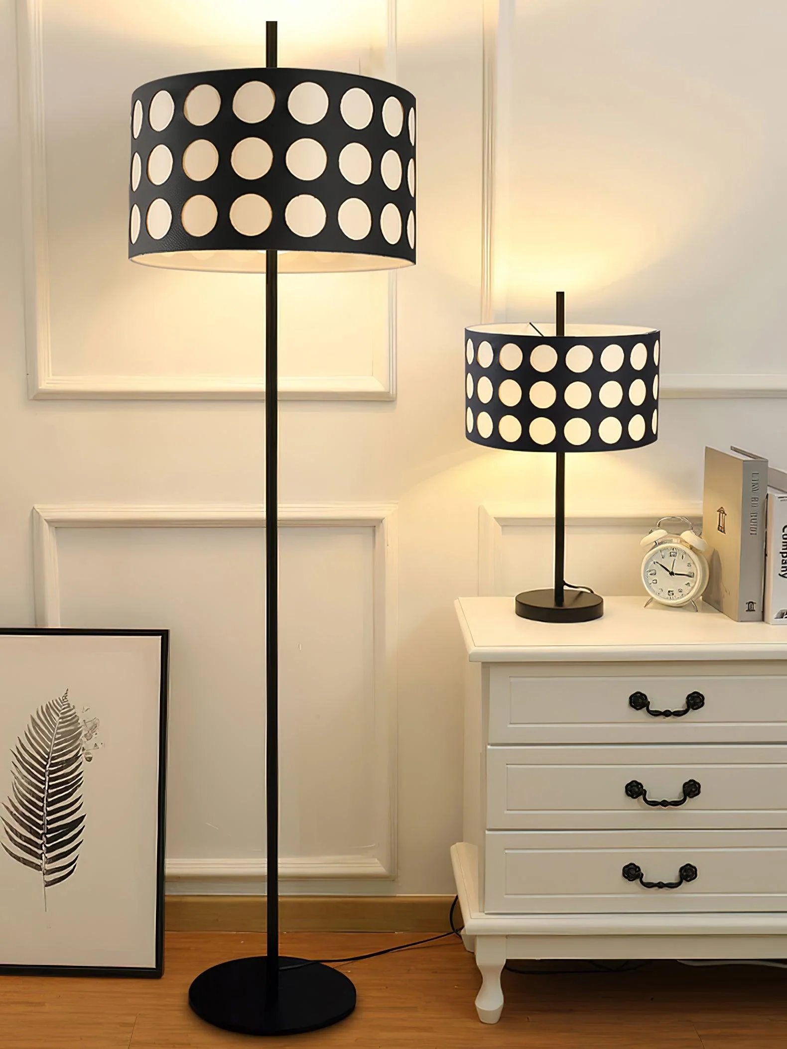 Торшер Polka Arc Fabric - ∅50см x 160см, черный, белый