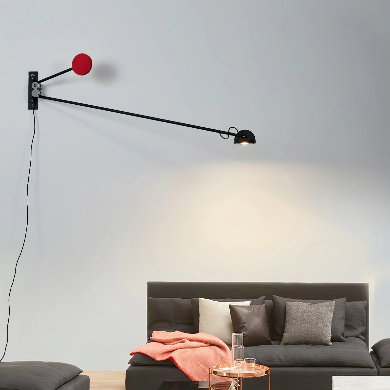 Precision Movement Wall Lamp - W 48.8″ x H 7.9″ / W 124cm x H 20cm Set of 2 / Black & Red / EU Plug