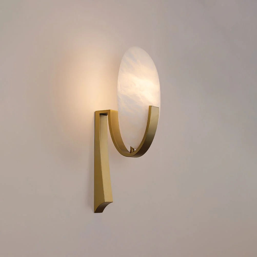 Alice Alabaster Wall Lamp - ∅ 7.9″ x H 19.7″ / Black & Warm Light / Set Of 2