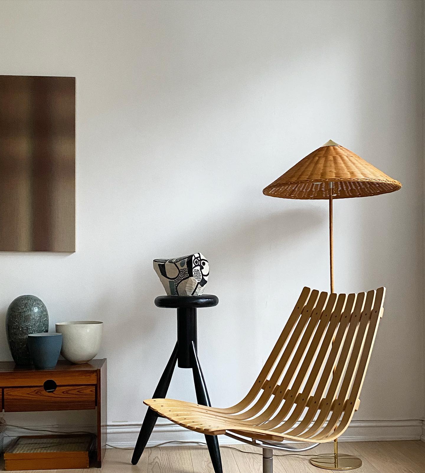 Tynell  Floor Lamp - ∅ 24.8″ x H 60.6″ / Dia 63cm x H 154cm / Natural rattan shade / UK plug