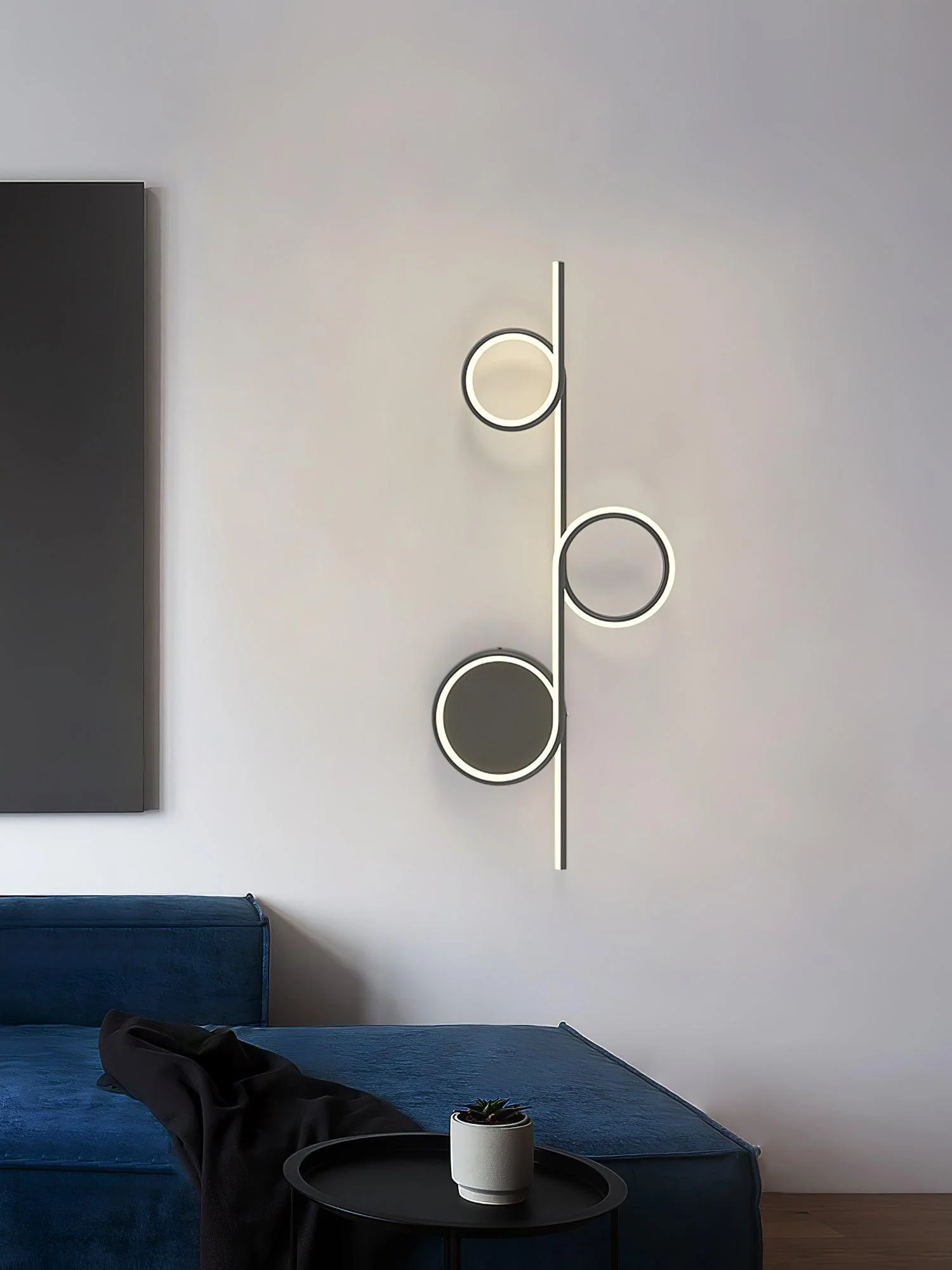 Rhythmic Line Wall Light - 1 ring ∅ 23.6″ x H 7.1″ / Dia 60cm x H 18cm Set of 2 / Black / Three-Color Changing Light