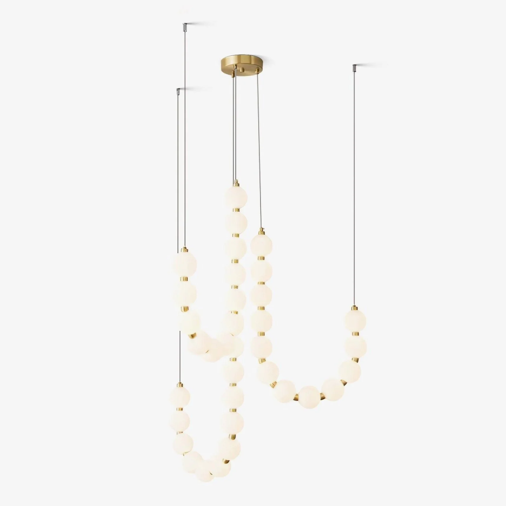 Люстра Glass Pearl Necklace - ∅56см x 90см, латунь, белый, холодный свет