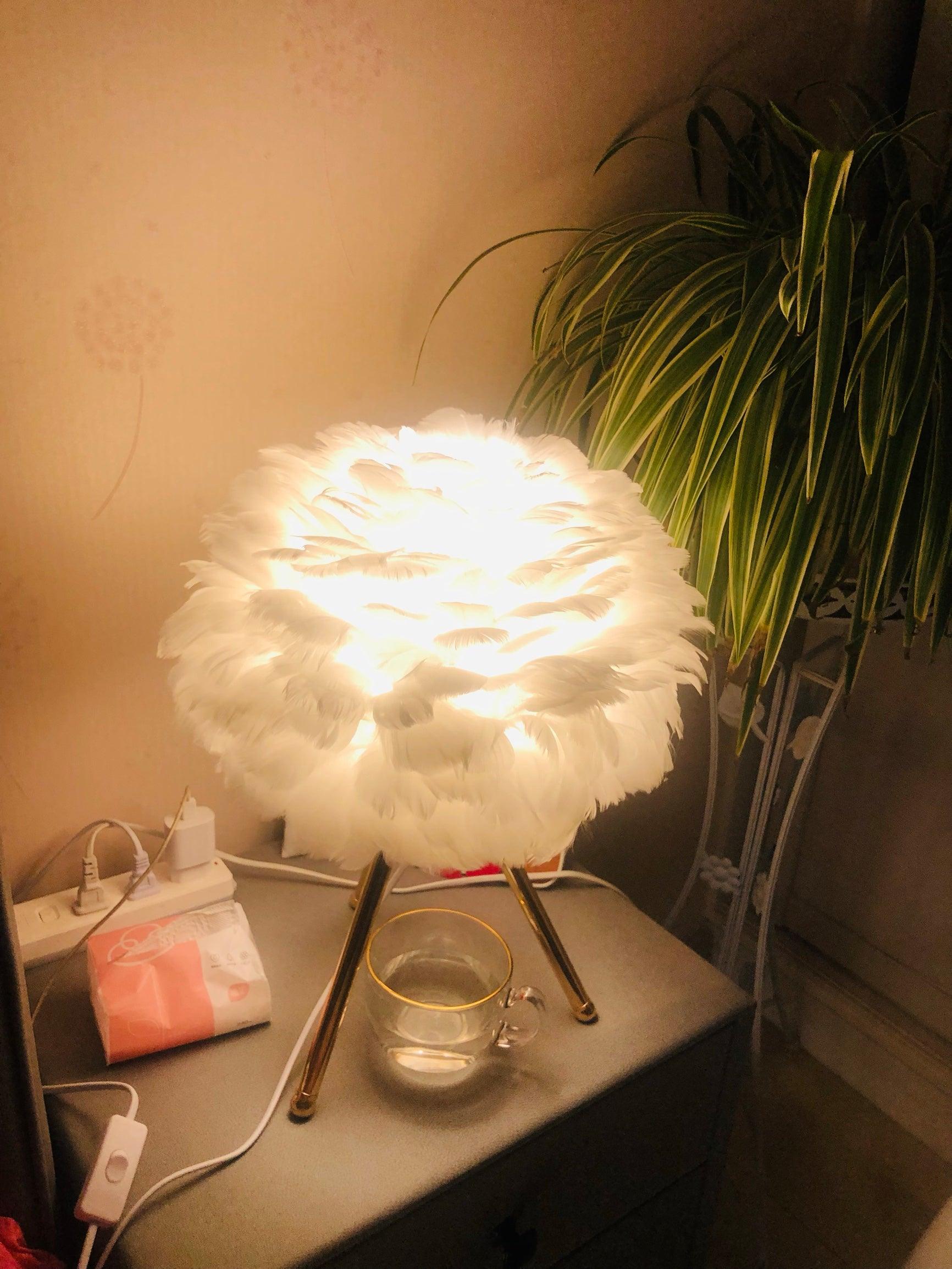 Goose Feather Table Lamp - ∅ 13.8″ x H 18.5″ / Dia 35cm x H 47cm / Gold+Grey / UK plug