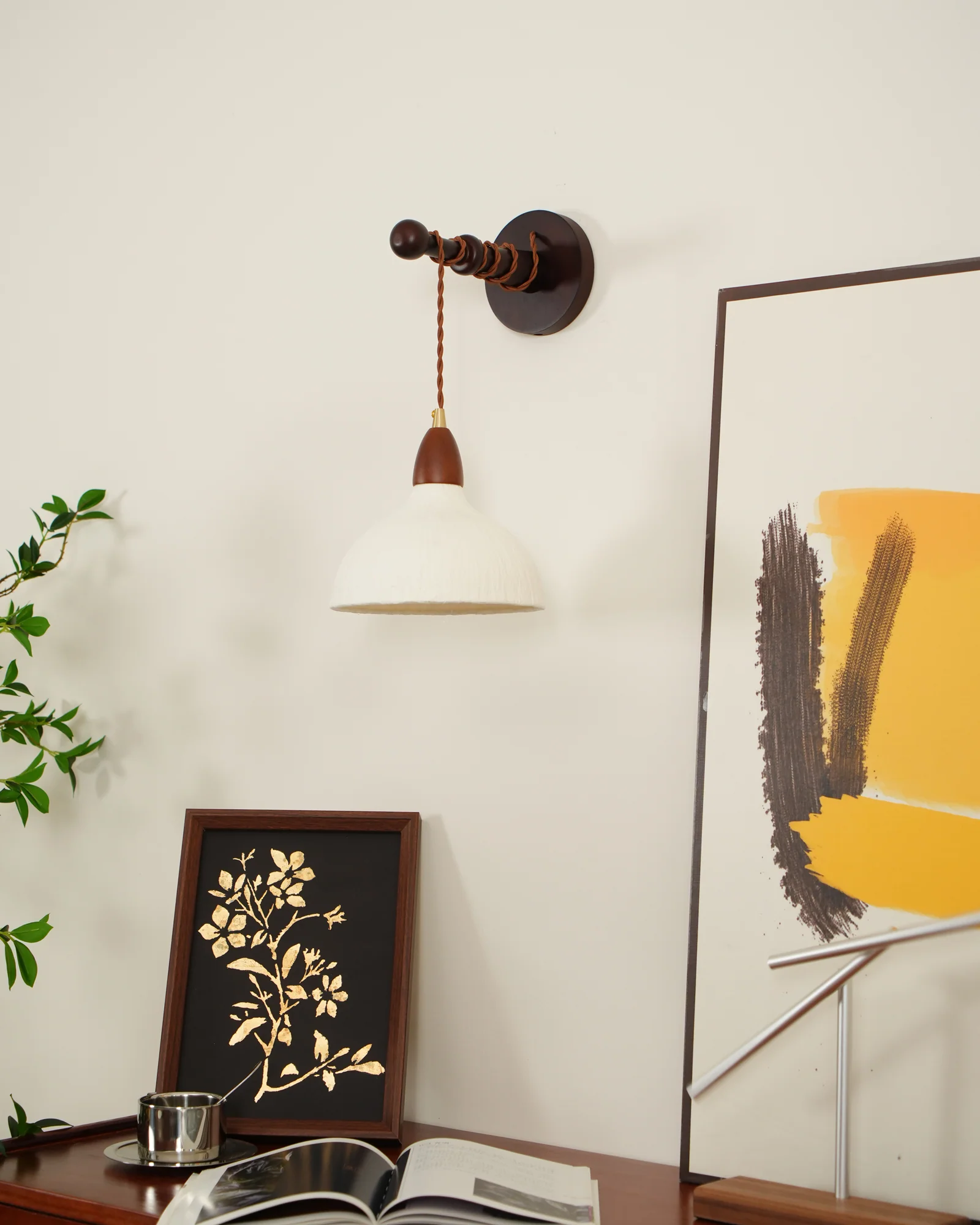 Soren Wall Lamp - ∅ 7.9″ x W 8.7″ x H 7.5″ Set of 2 / Walnut color＆White