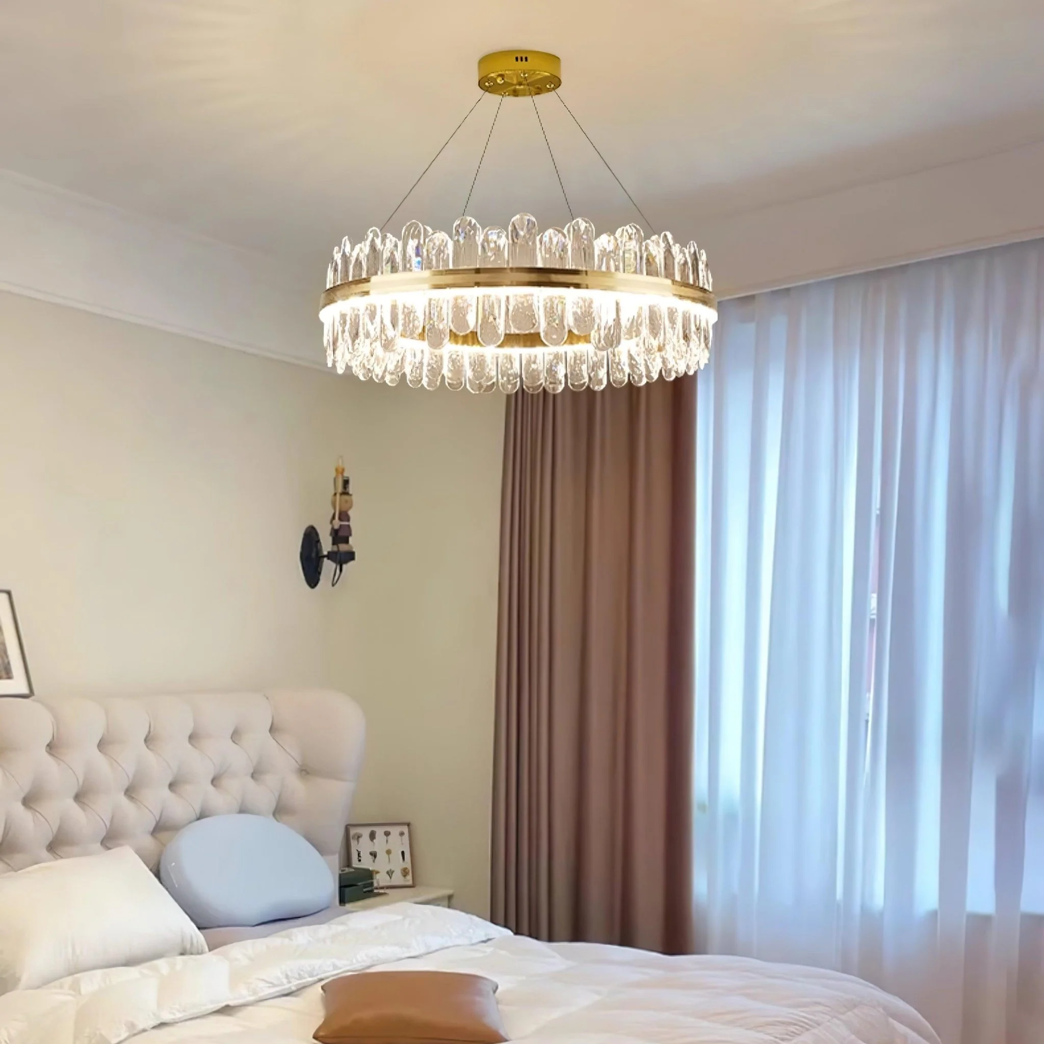 Люстра Enos Crystal - круглая, ∅60см x 20см, золотой, холодный свет