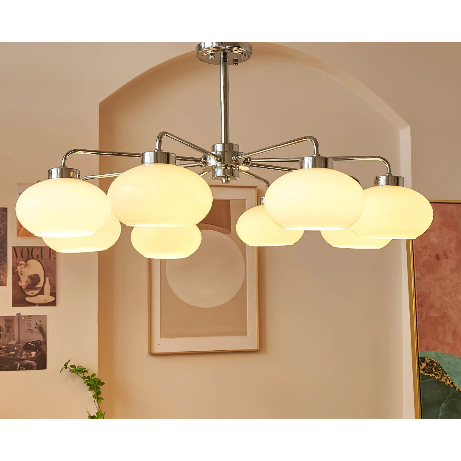 Люстра Oval Persimmon - 8 плафонов ∅85см x 15см, хром, белый