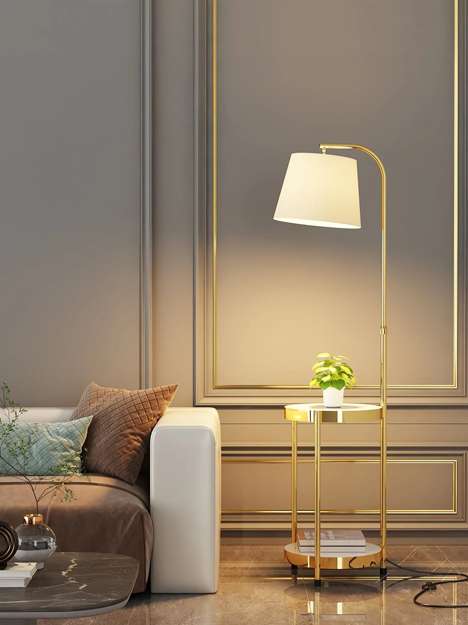 Lilah Floor Lamp - ∅ 13.8″ x H 63″ (without drawer) / Black & White / UK plug