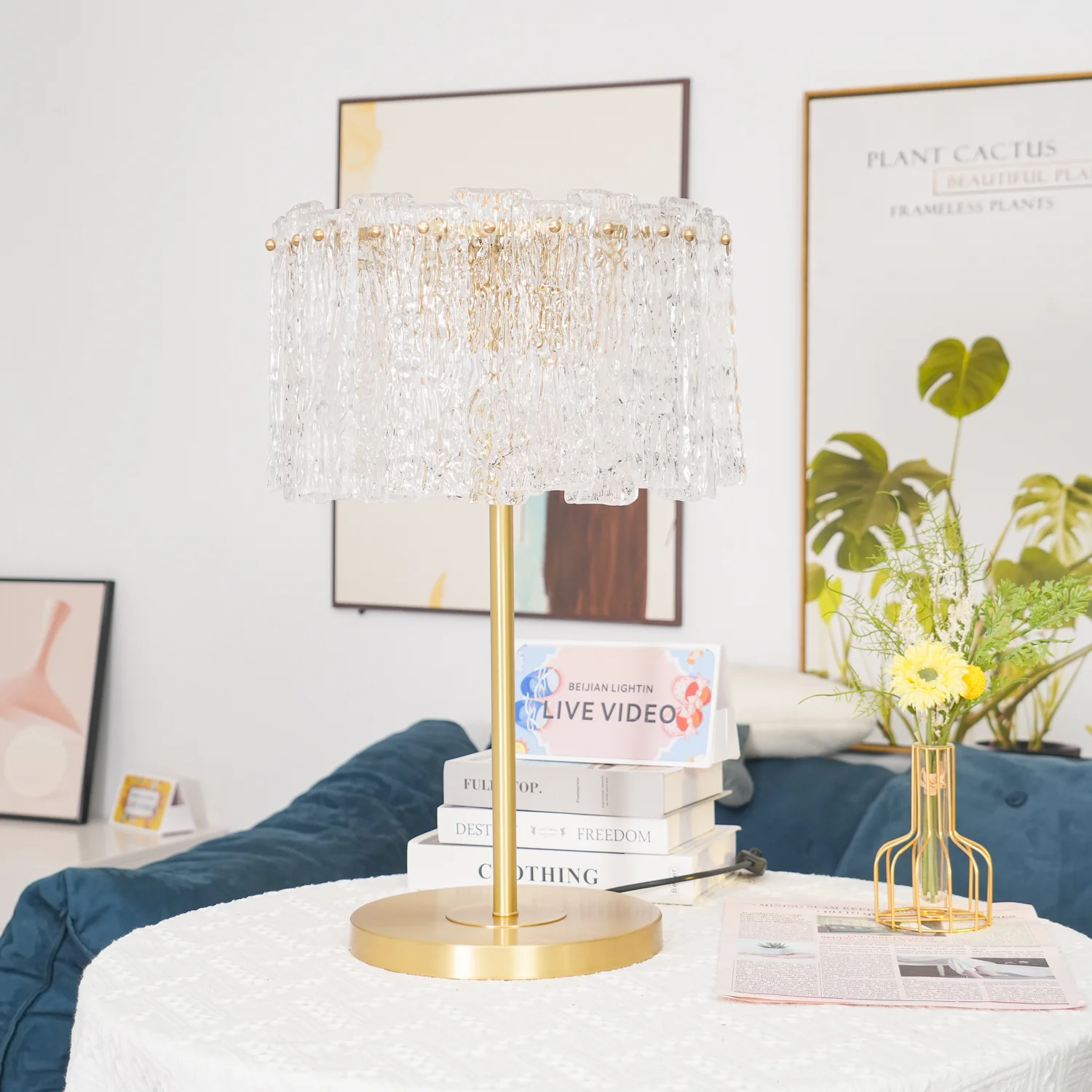 Skylar Table Lamp - ∅ 13.7″ x H 23.6″/ Dia 35cm x H 60cm / Brass & Clear / AU plug