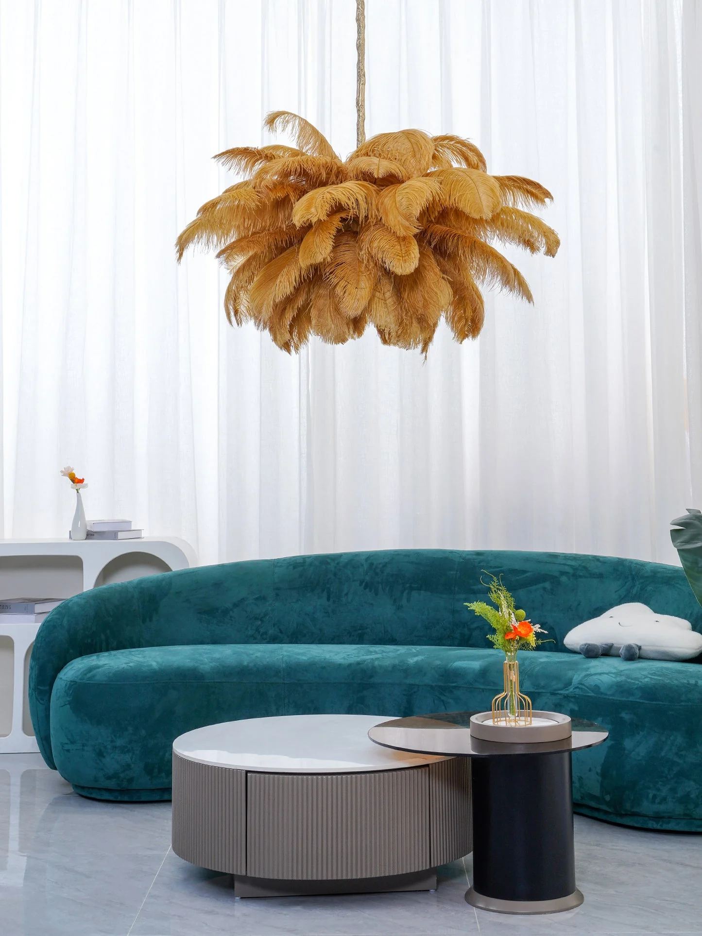 Люстра Ostrich Feather - ∅110см x 90см, серебро, белый