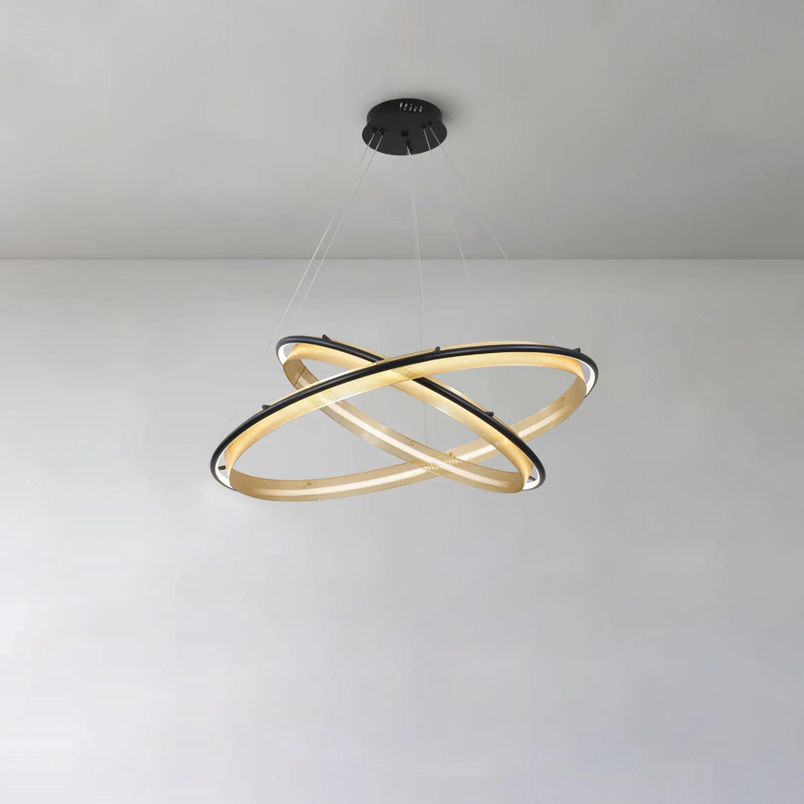 Люстра Acrylic LED Round - 3 яруса: ∅60см + ∅80см + ∅100см, черный, янтарь, теплый свет