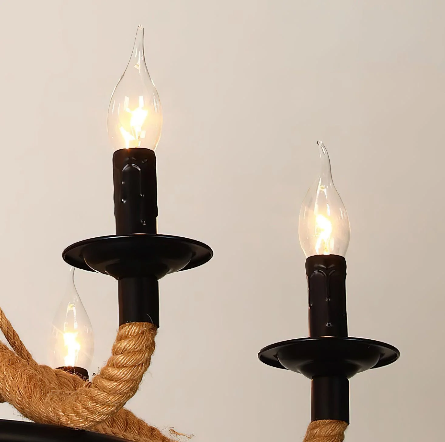 Люстра Hemp Rope Industrial Large Wheel - 6 плафонов ∅68см x 79см, черный, льняной