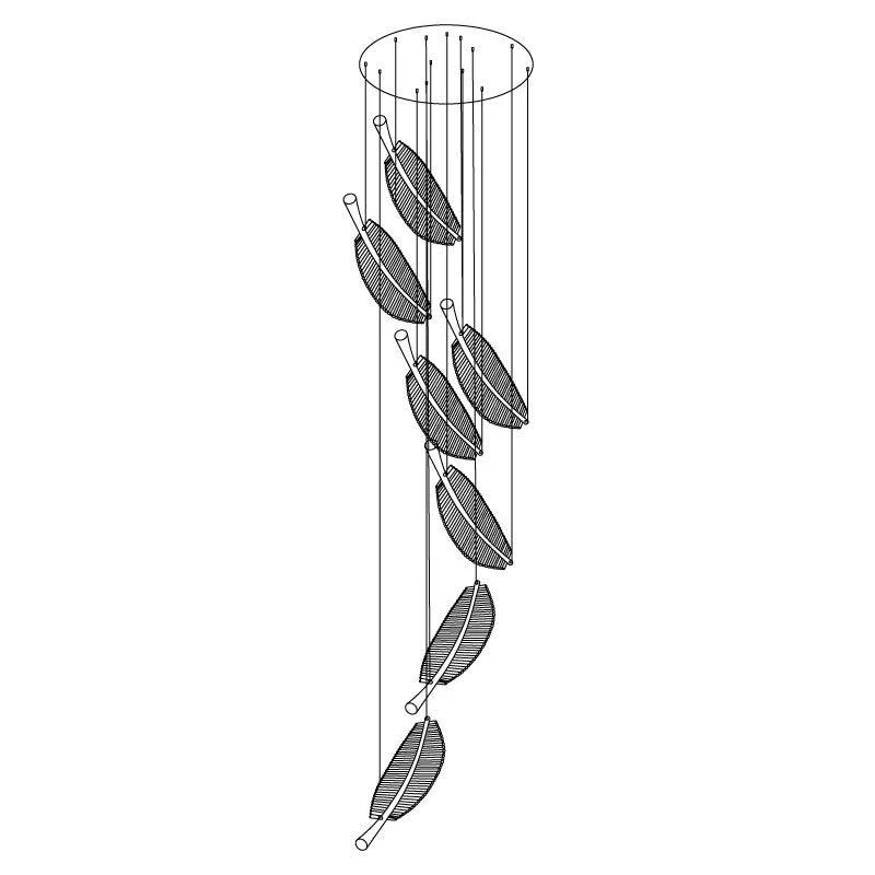 Люстра Leaf LED - 9 подвесов ∅80см x 300см, золотой, прозрачный, холодный свет