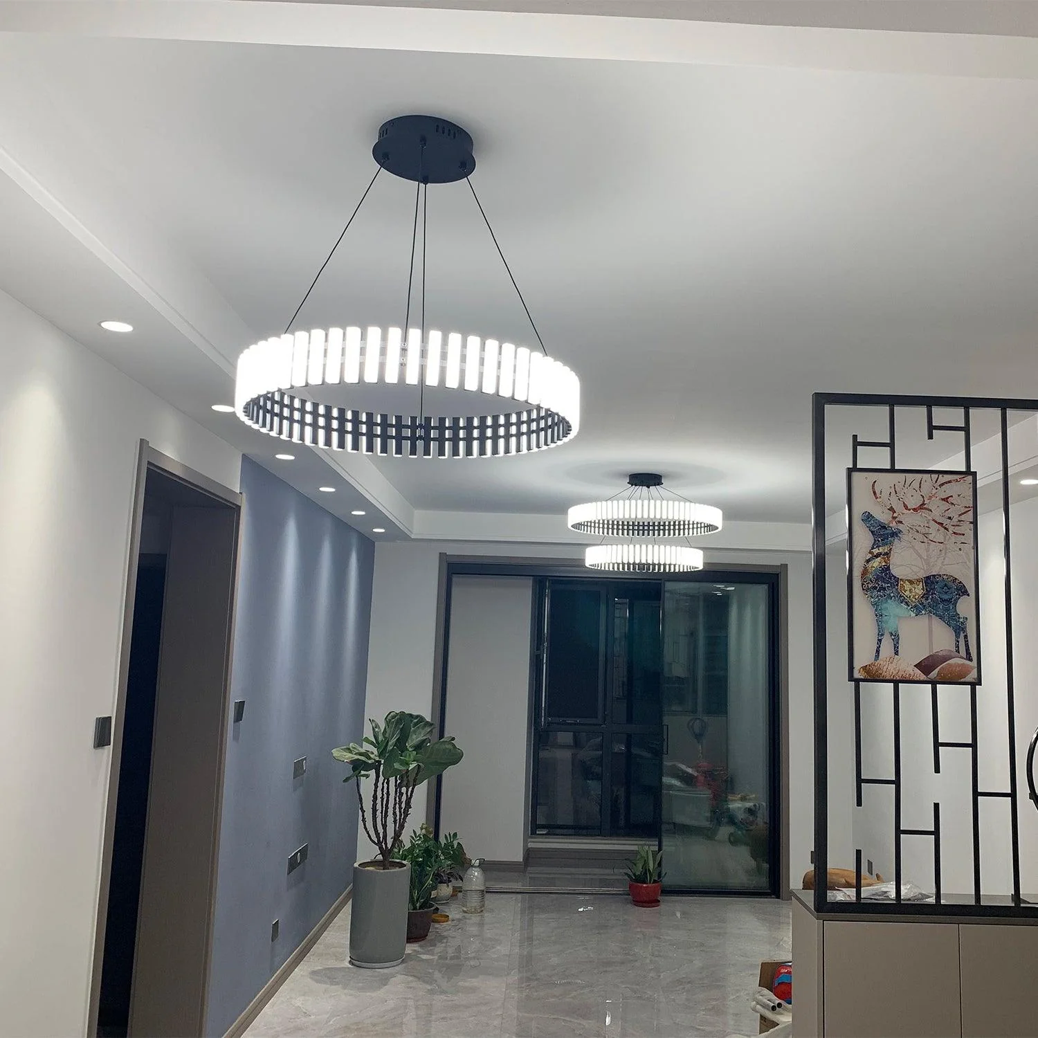 Люстра Hanging LED - ∅60см x 8см, черный, белый, теплый свет