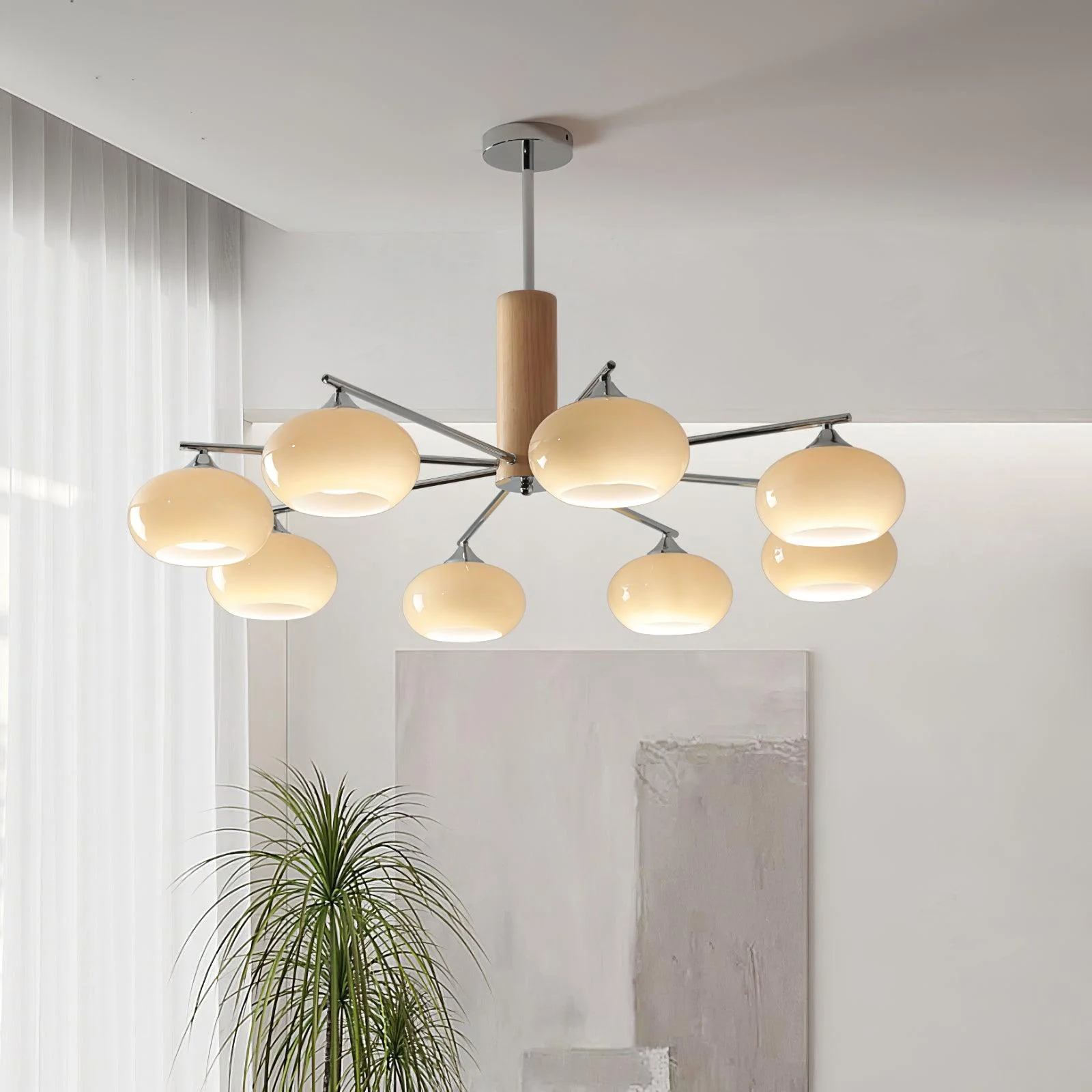 Люстра Elliptical Persimmon - 8 плафонов ∅99см x 53см, хром, молочно-белое стекло