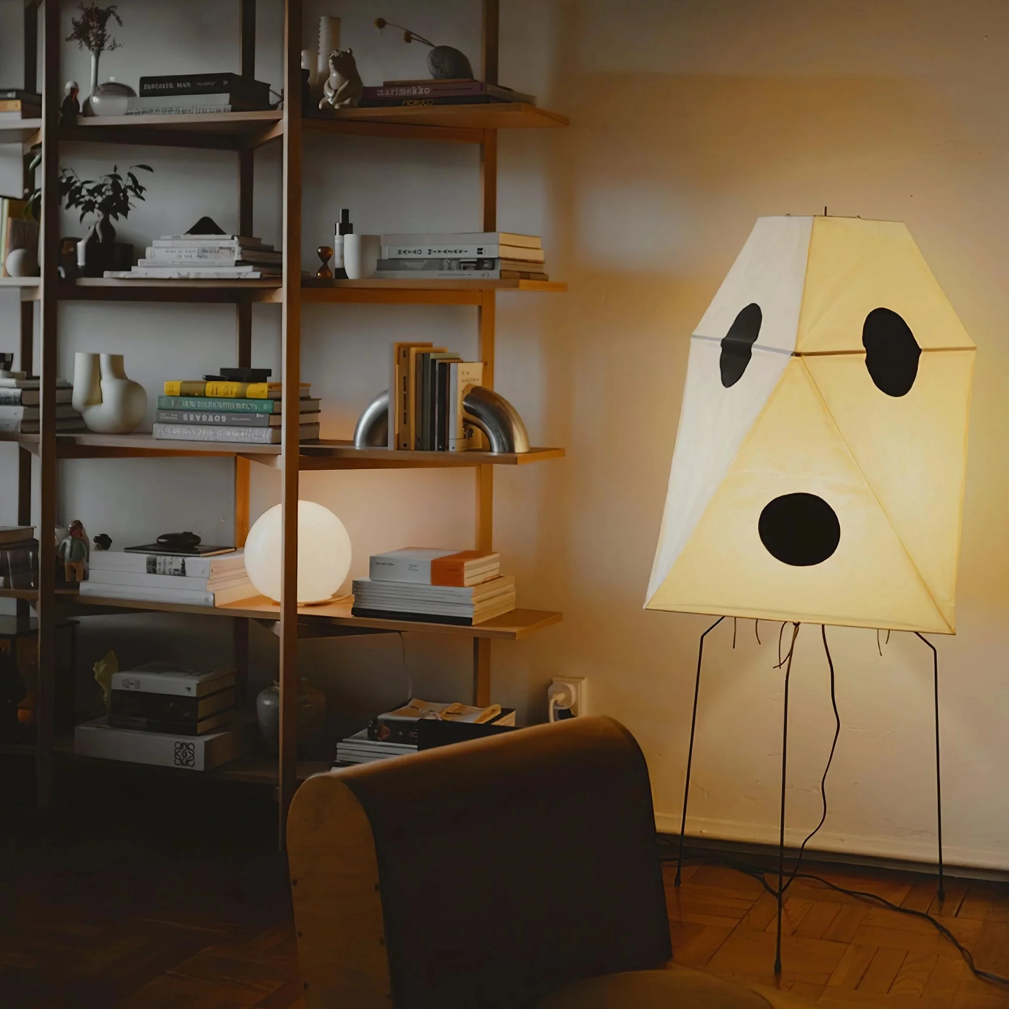 Торшер Origami Lantern - ∅56см x 34см, черный, белый