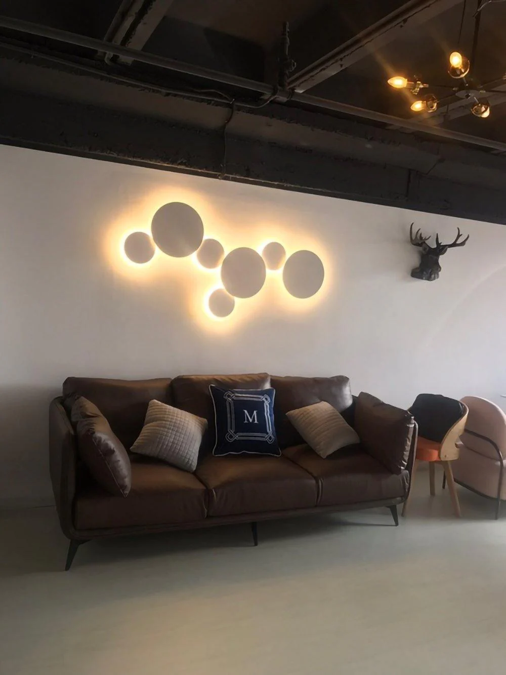 Geometric Disc Wall Lamp - Dia 28cm x H5cm set of 2 / White / Warm white