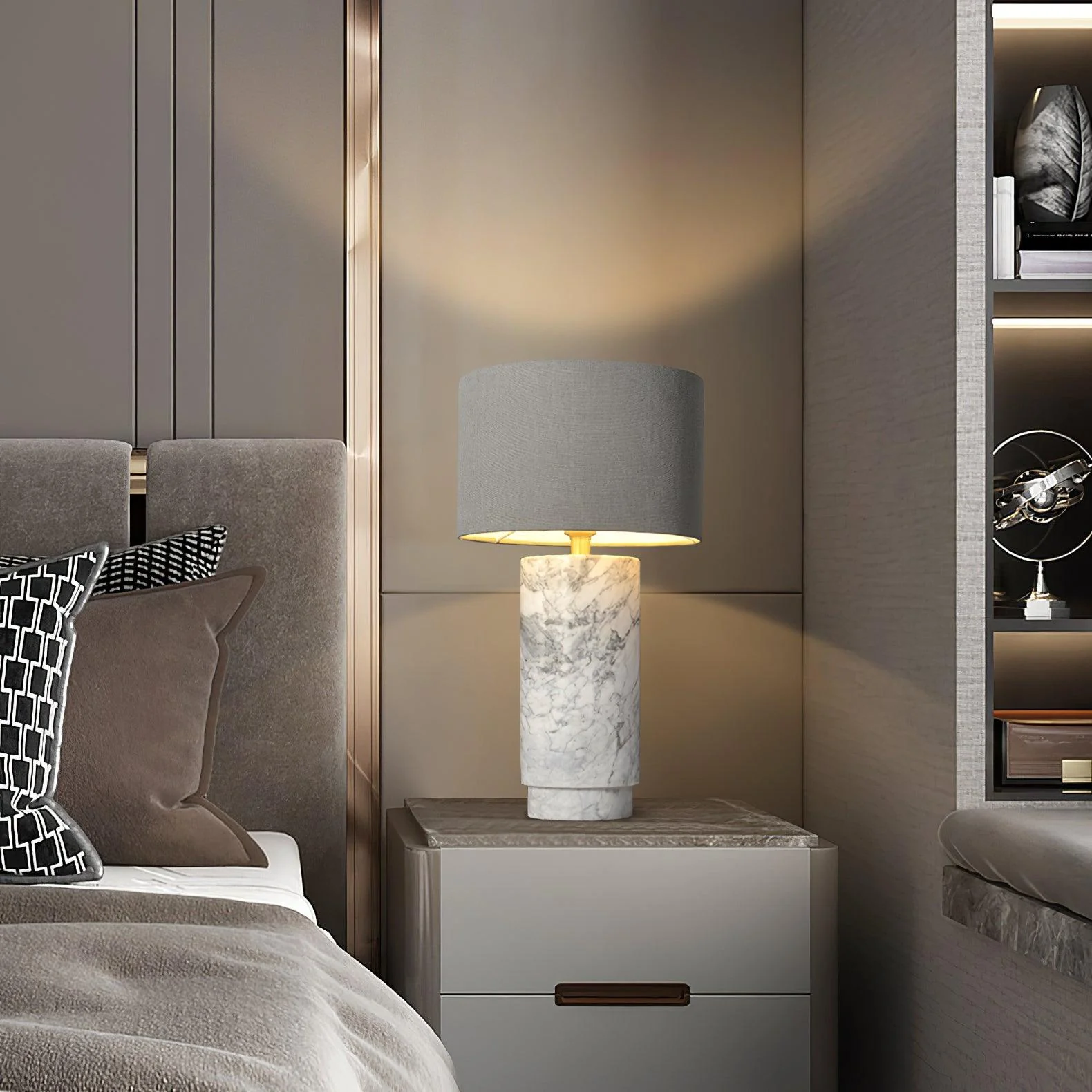 Terra Table Lamp - ∅ 13″ x H 22.4″ / Dia 33cm x H 57cm / Green Marble+Grey Lampshade / AU plug