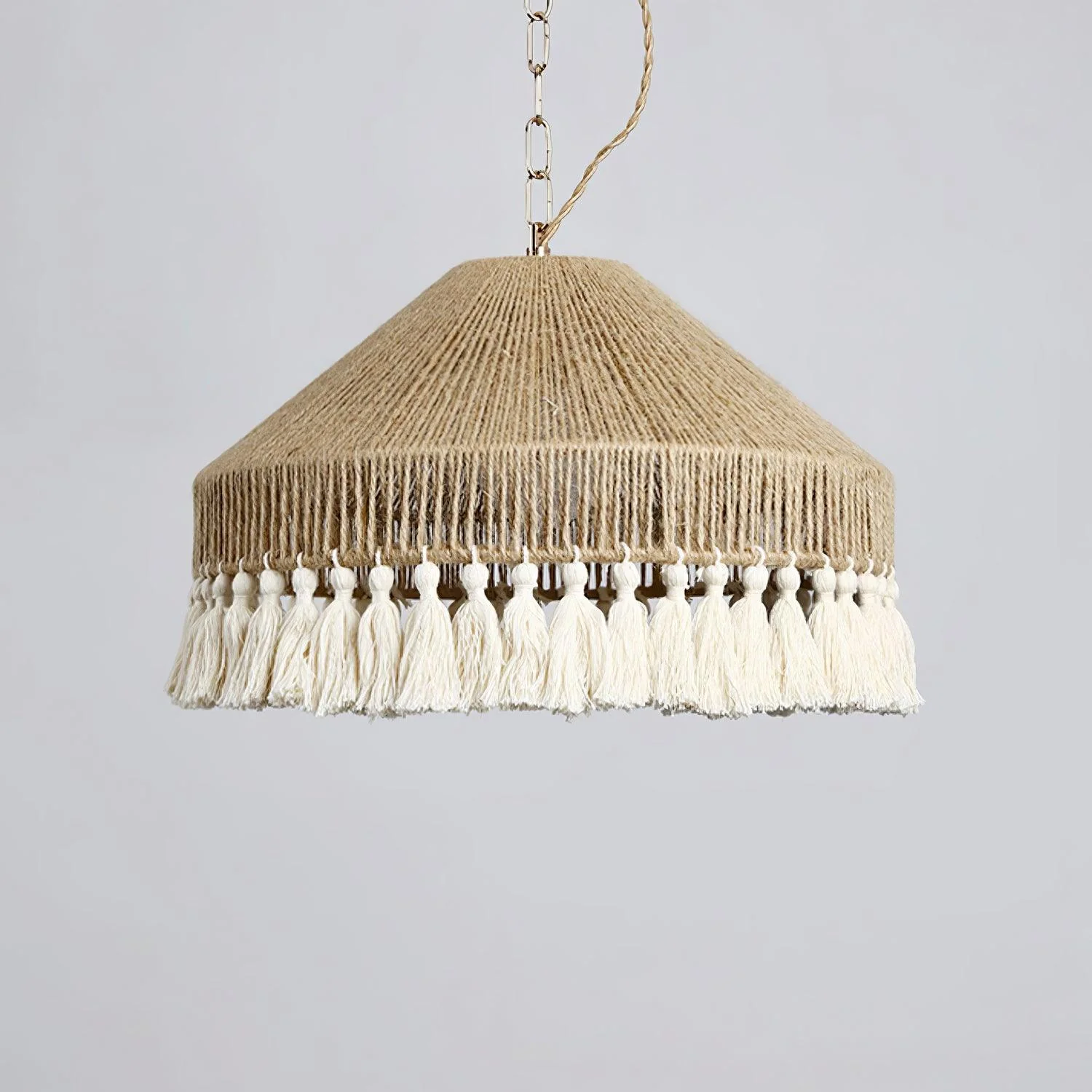 Подвесной светильник Bohemian Fringe - ∅60см x 26см, светло-коричневый, белый
