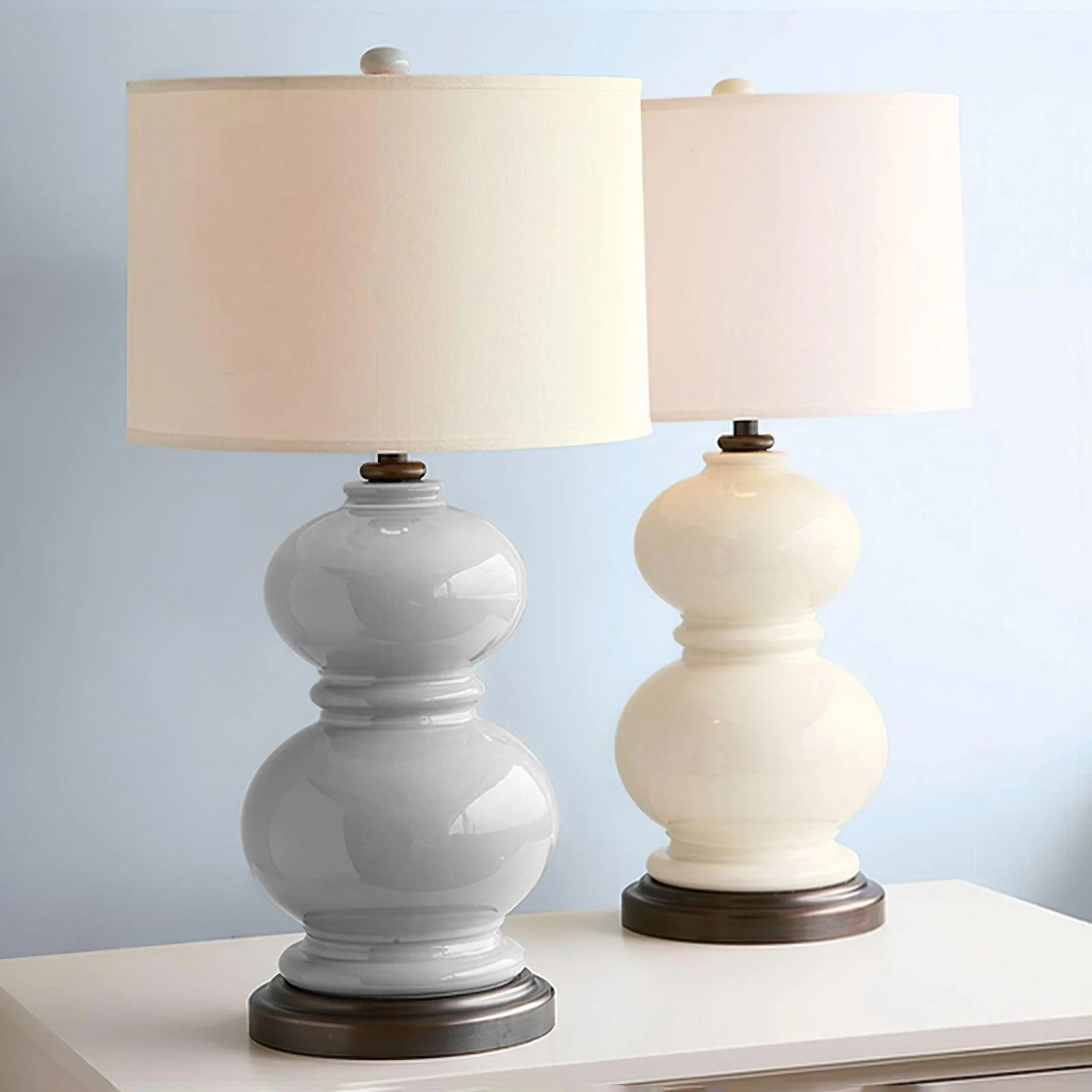 Ceramic Gourd Table Lamp - ∅ 14.9″ x H 26.7″ / Dia 38cm x H 68cm / White / US plug