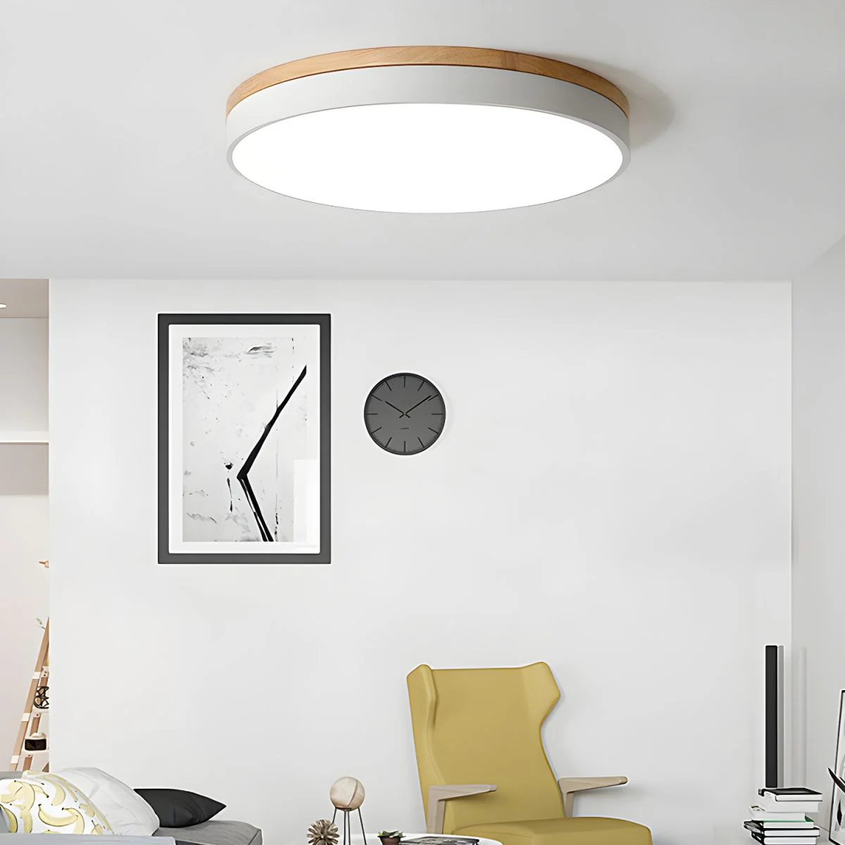 Потолочный светильник Zara Circular Wood - ∅50см х 5см, серый, теплый свет