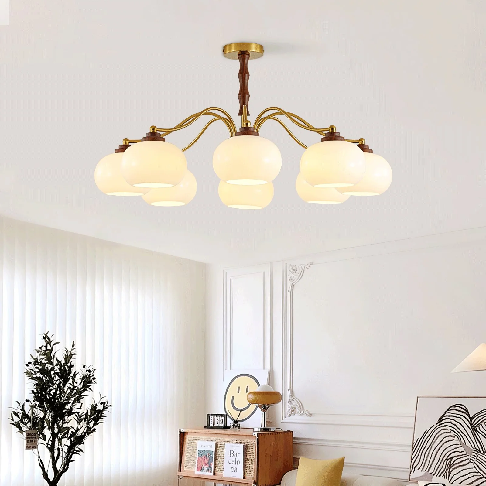Люстра Persimmon Glass Globe - 8 плафонов ∅88см x 43см, золотой, белый