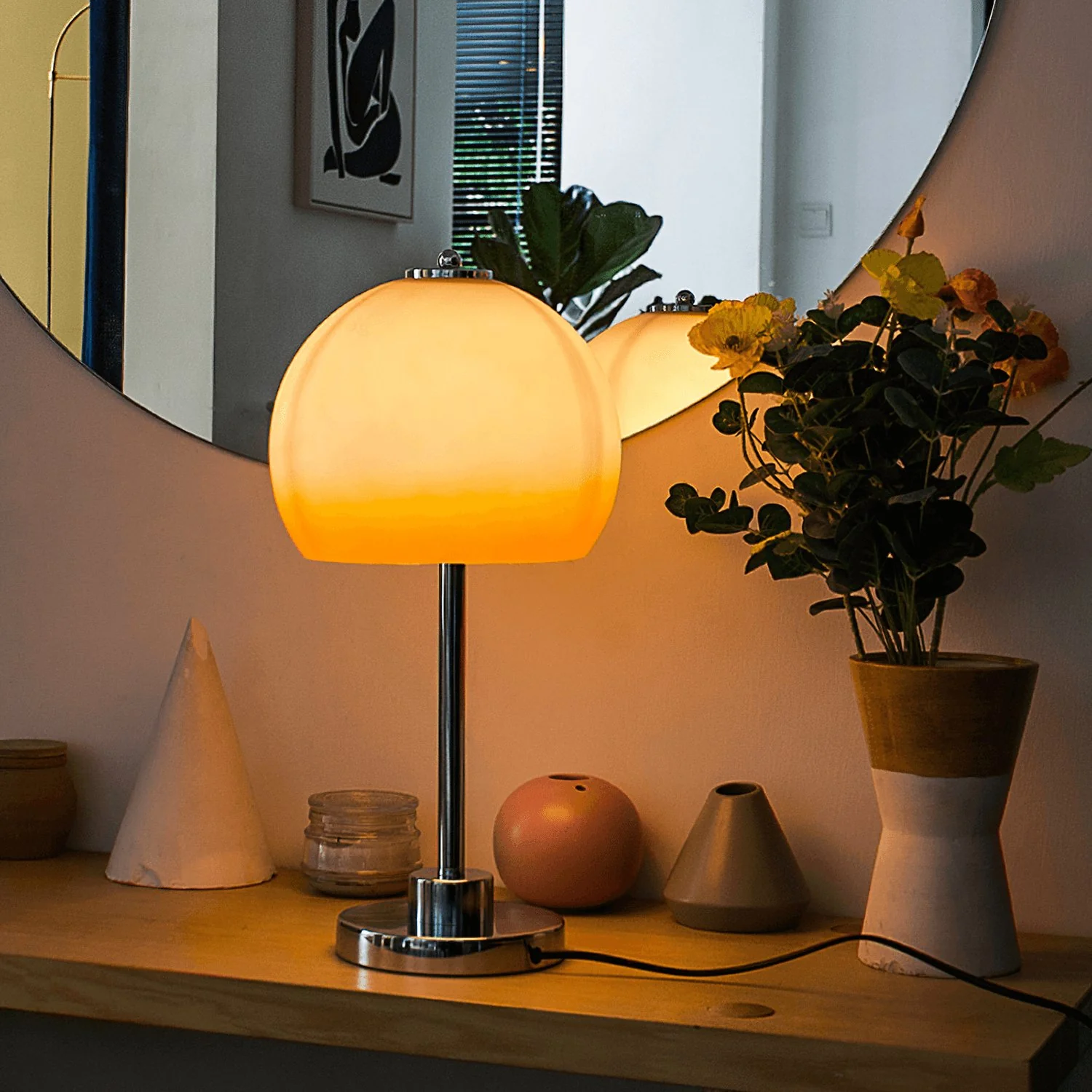 Retro Mushroom Table Lamp - ∅ 9.8″ x H 19.7″ / Dia 25cm x H 50cm / Beige and Orange / AU plug