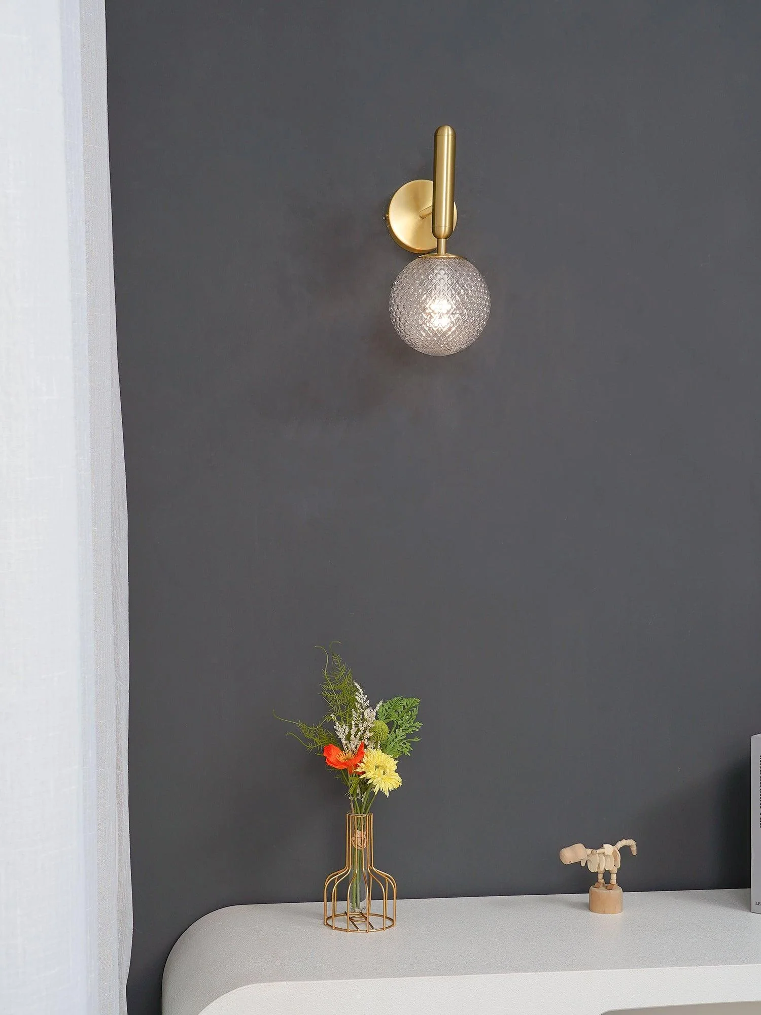 Nordica Wall Lamp - ∅ 5.9″ x H 13.4″ / Dia 15cm x H 34cm Set of 2 / Brass / White