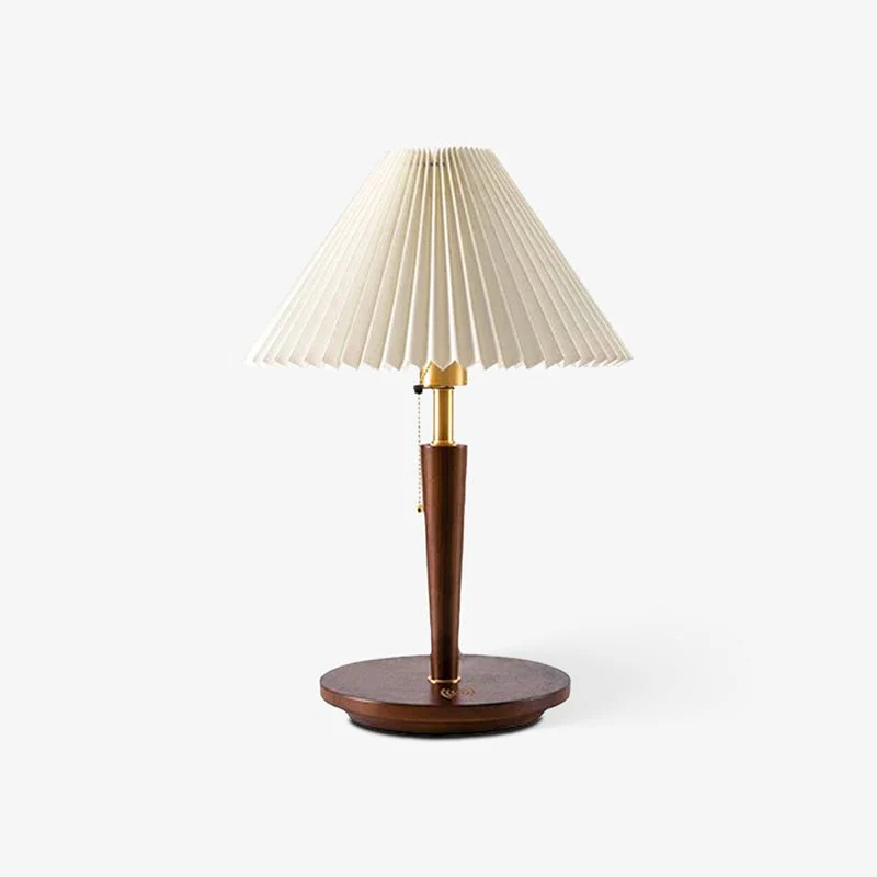Настольный светильник Cone Pleated Fabric - ∅36см x 53см, дерево, белый