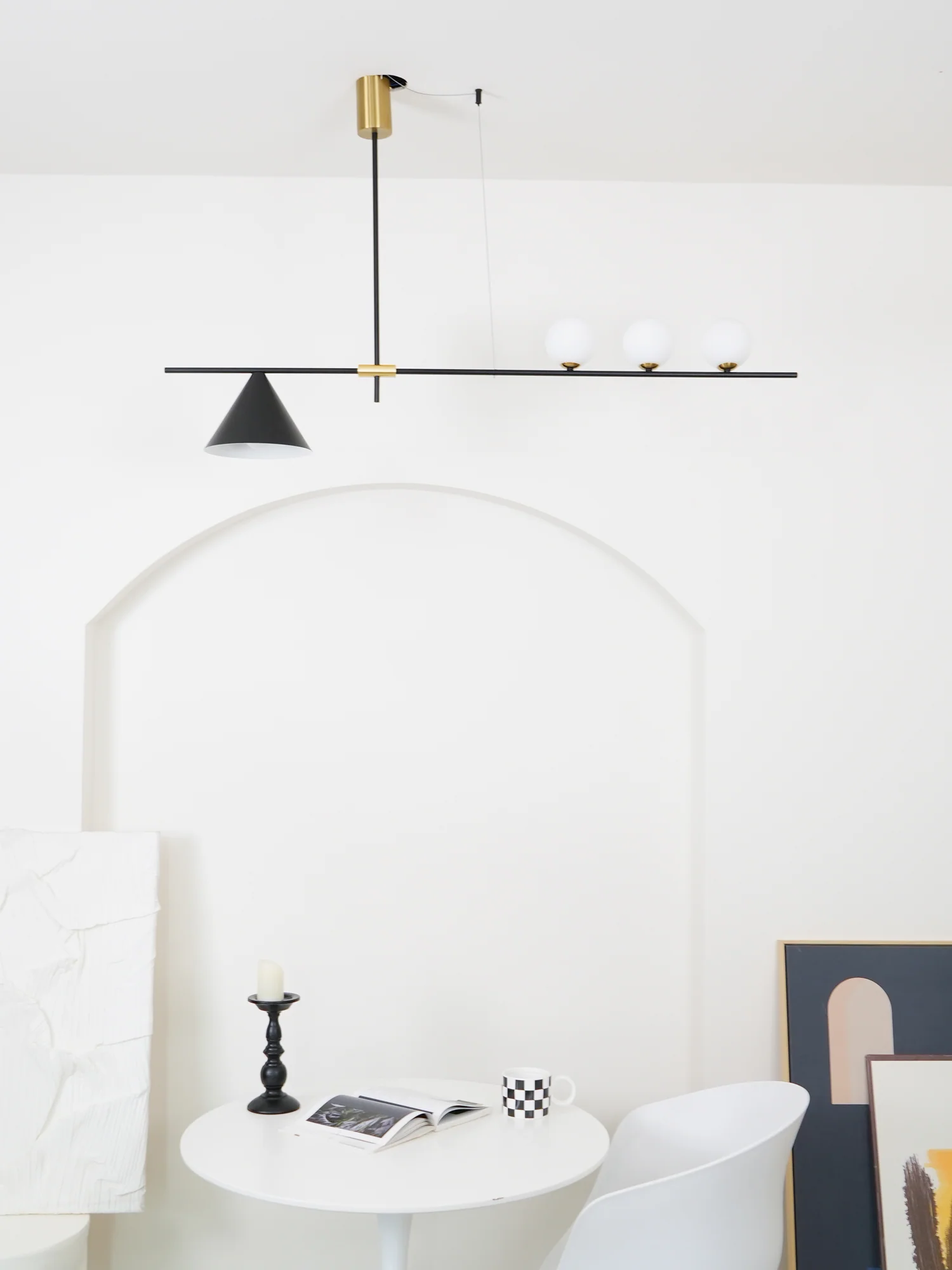 Подвесной светильник Eclipse Linear Suspension - 3 источника света 123см x 70см, золотой, золотой абажур