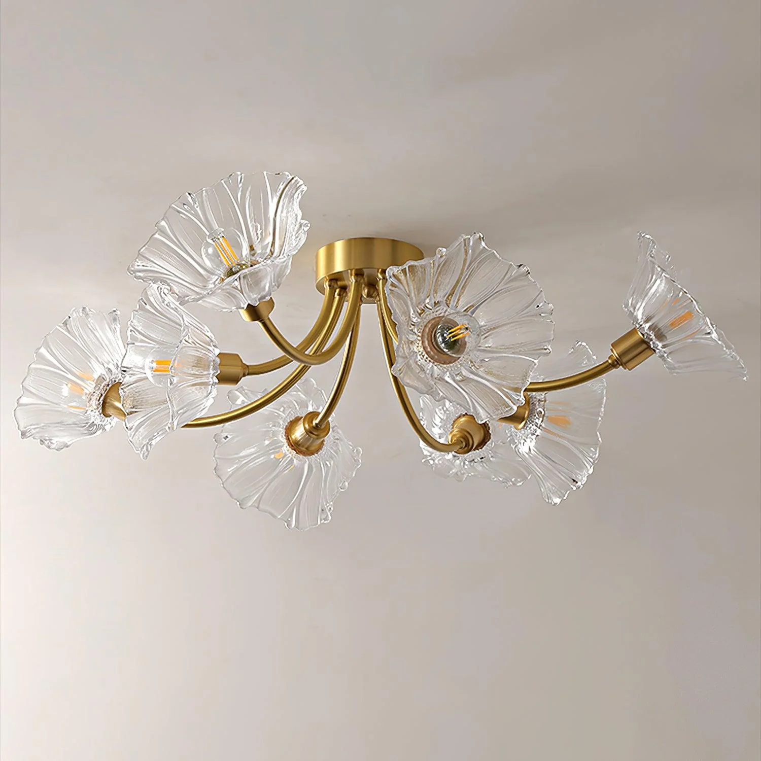 Потолочный светильник Kalin Flower Glass - 8 плафонов ∅83см x 27см, латунь, прозрачный