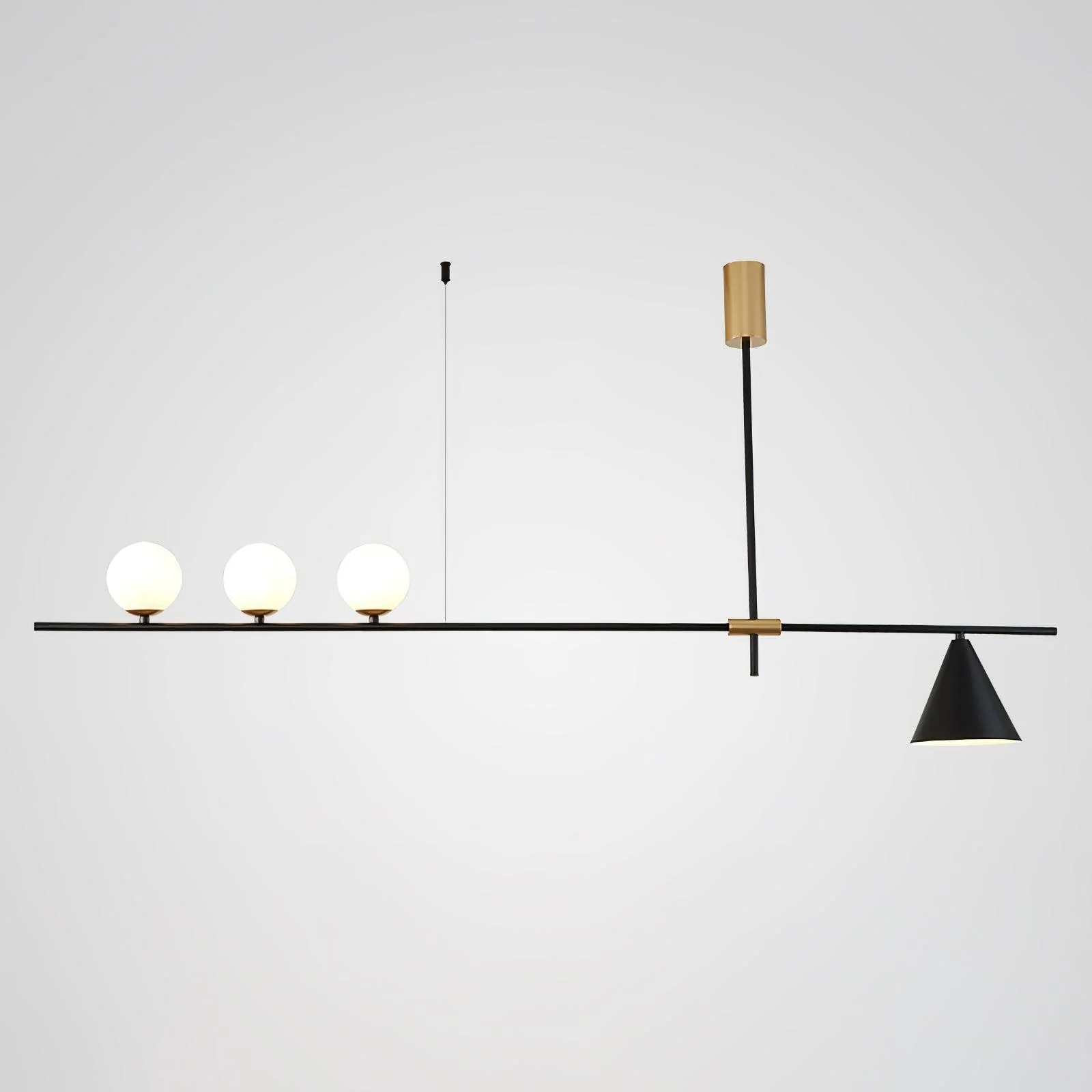 Подвесной светильник Eclipse Linear Suspension - 3 источника света 123см x 70см, золотой, золотой абажур