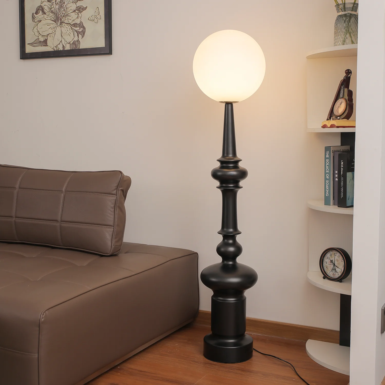 Roman Column Floor Lamp - ∅ 11.8″ x H 54.3″ / Dia 30cm x H 138cm / Black / US plug
